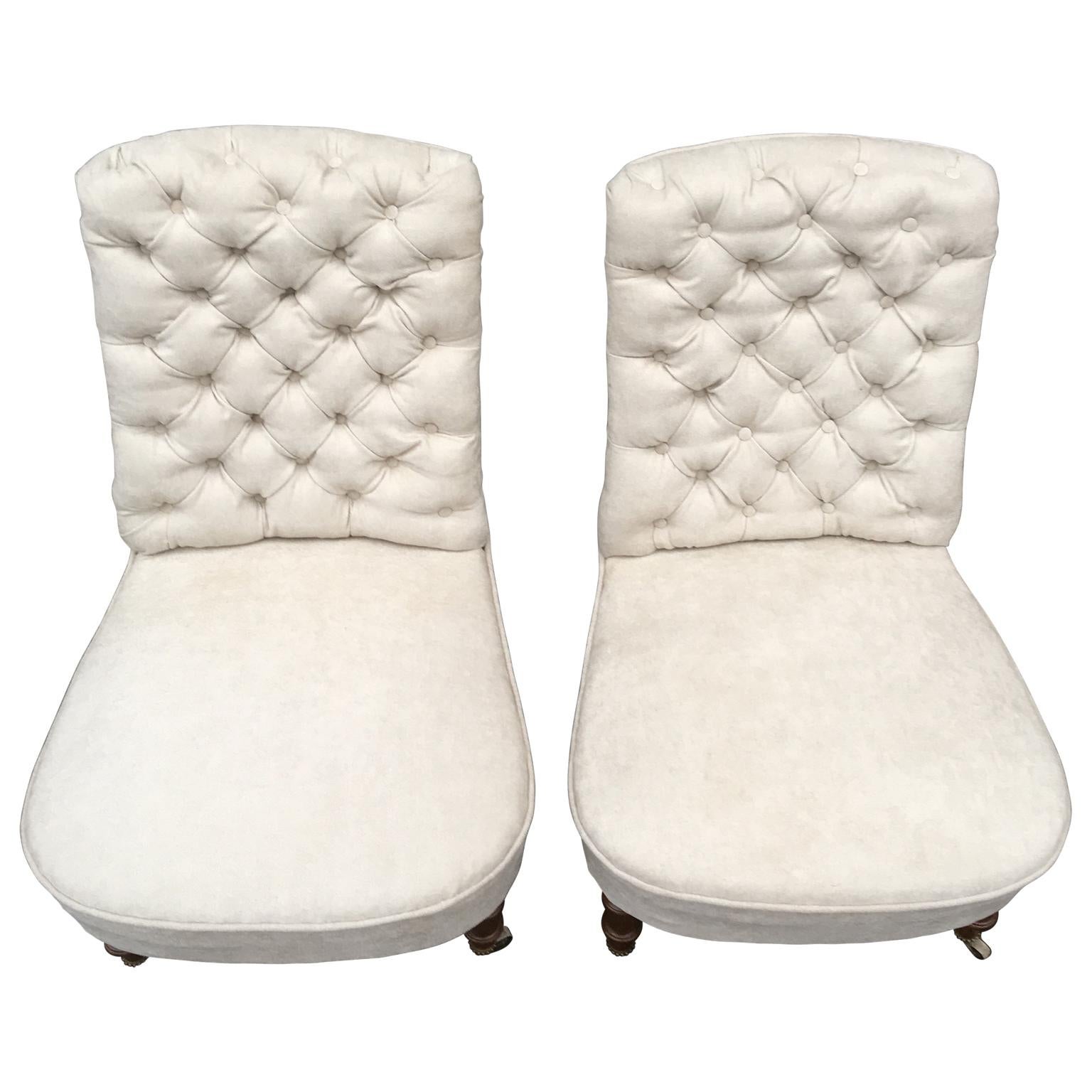 Hand-Crafted Pair Of Upholstered Swedish Oskarian Slipper Chairs, From The Victorian Period