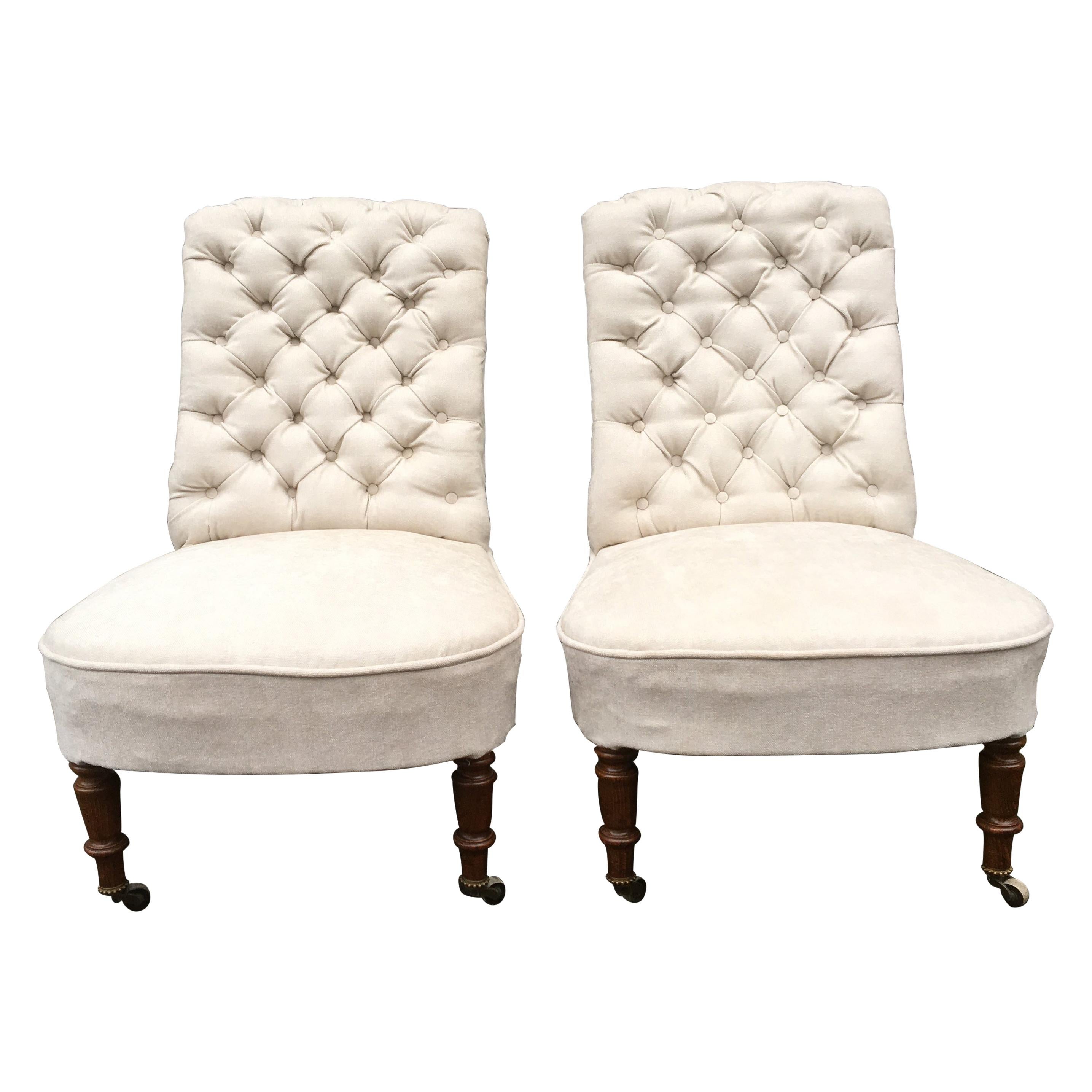 Pair Of Upholstered Swedish Oskarian Slipper Chairs, From The Victorian Period