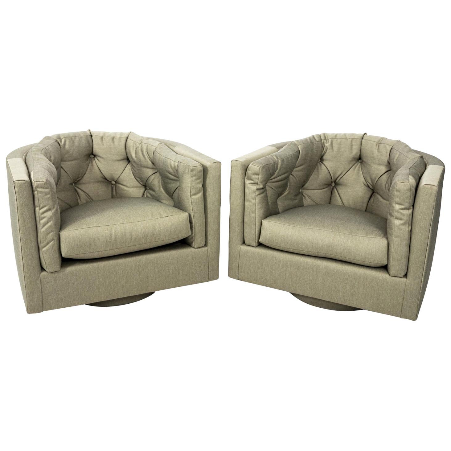 Pair of Upholstered Swivel Armchairs