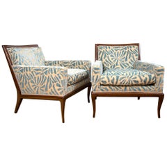 Pair of Upholstered Walnut Lounge Chairs
