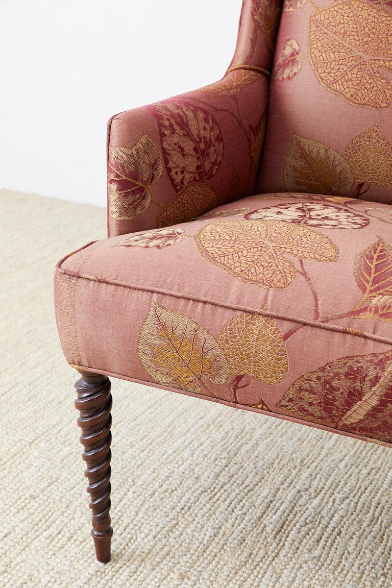 Pair of Upholstered Wingback Chairs with Barley Twist Legs at 1stDibs
