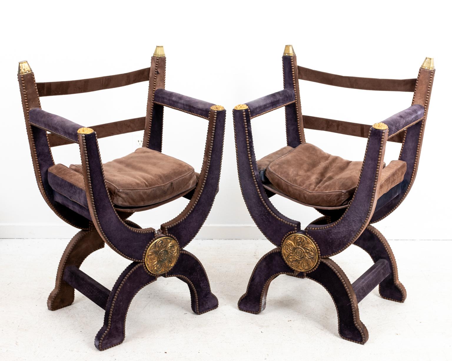 Pair of Upholstered X-Frame Curule Chairs 2
