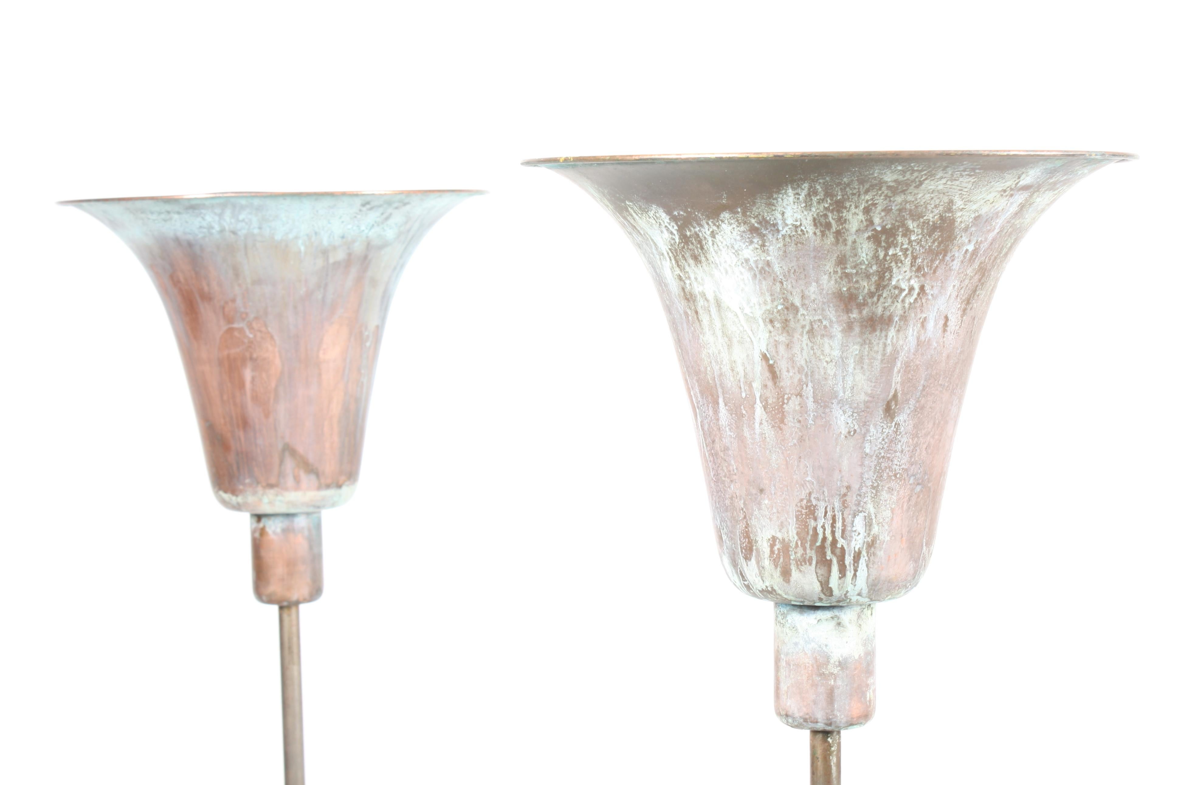 Scandinavian Modern Pair of Uplights in Painted Copper, Designed in 1940s by Louis Poulsen