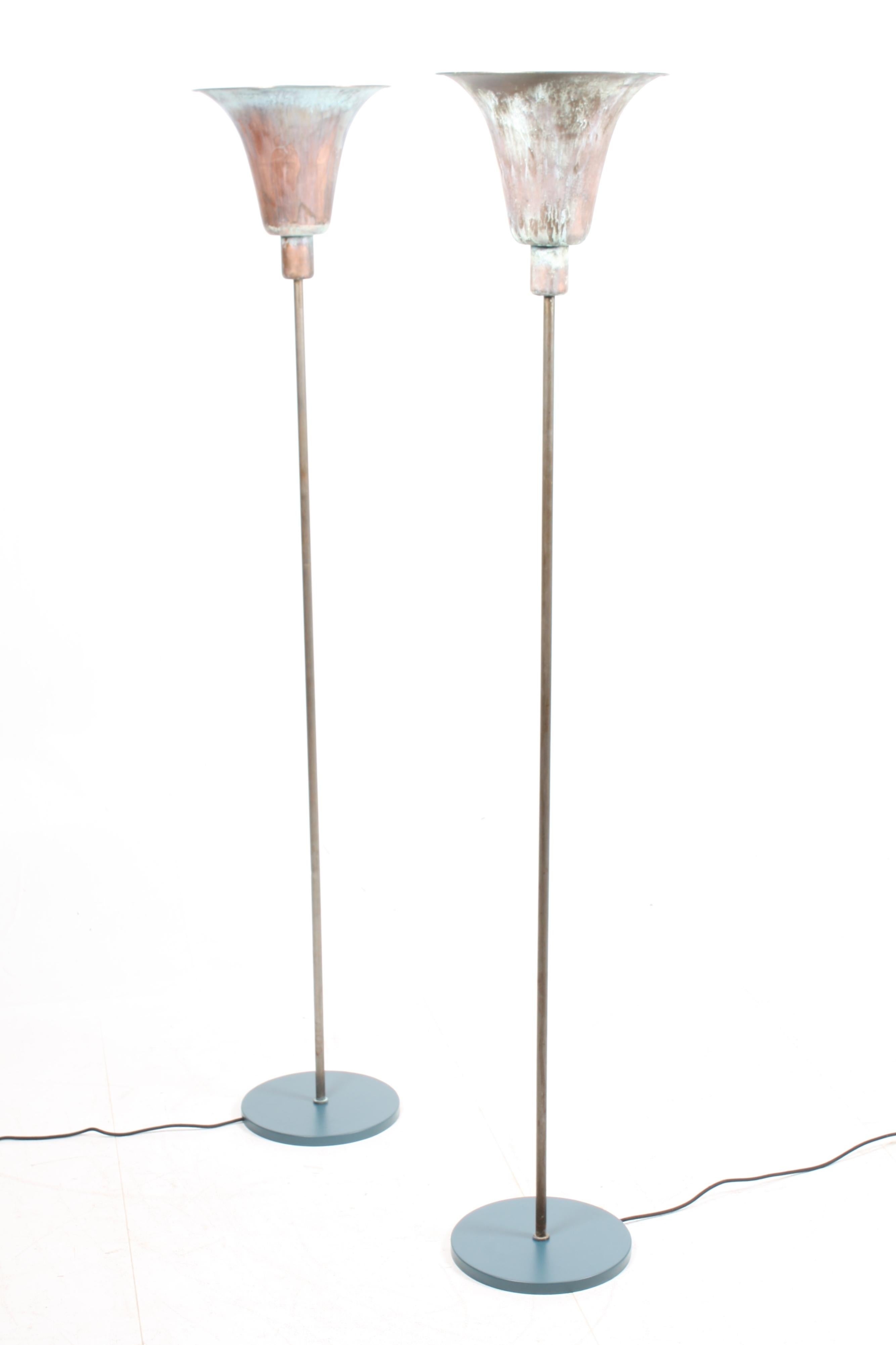 Danish Pair of Uplights in Painted Copper, Designed in 1940s by Louis Poulsen