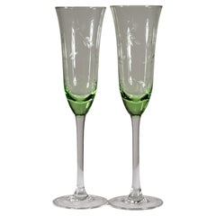 Pair of Uranium Green Champagne Flute Glasses