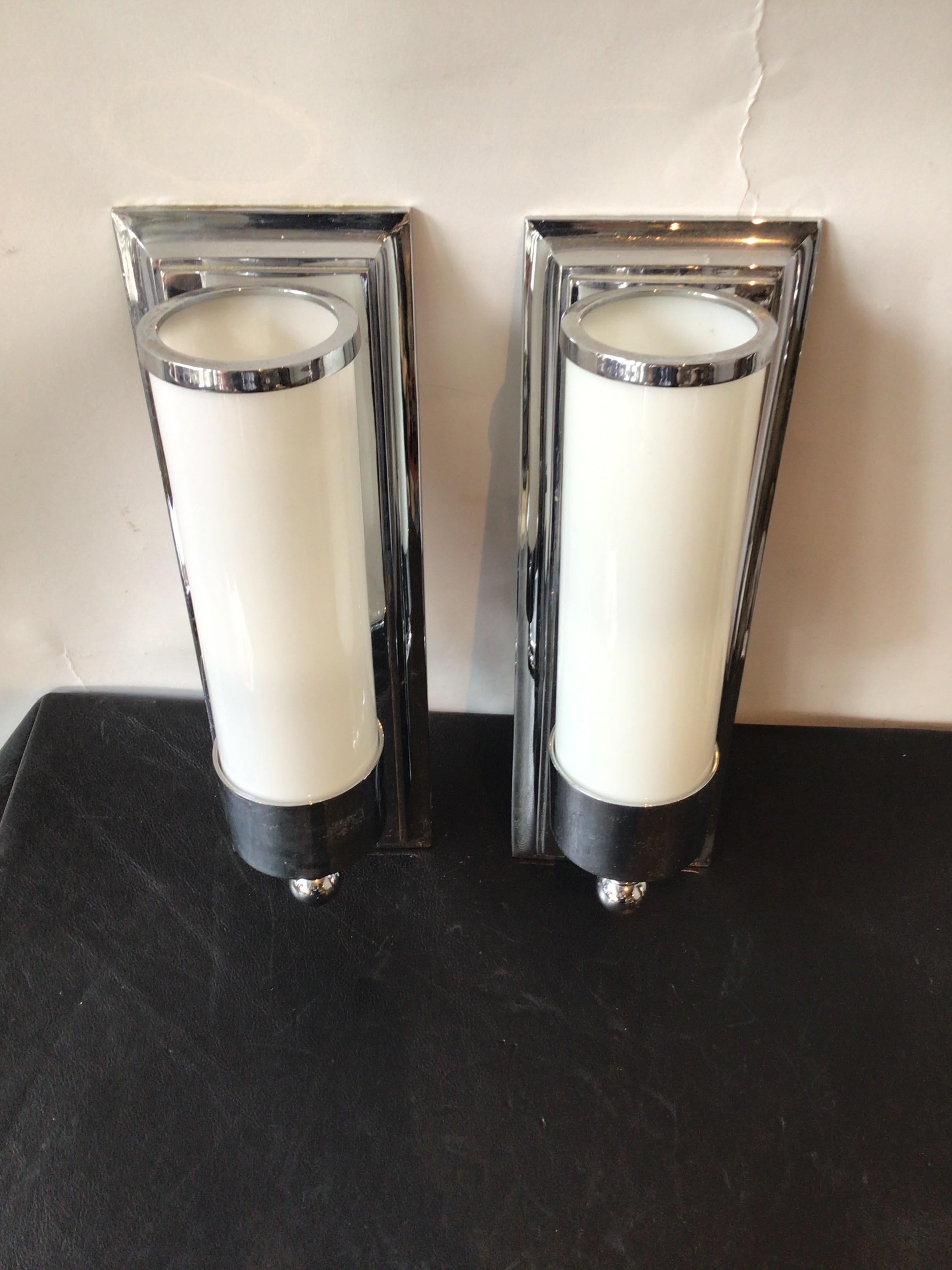 Pair Of Urban Archeology Polished Chrome Loft Sconces In Good Condition For Sale In Tarrytown, NY