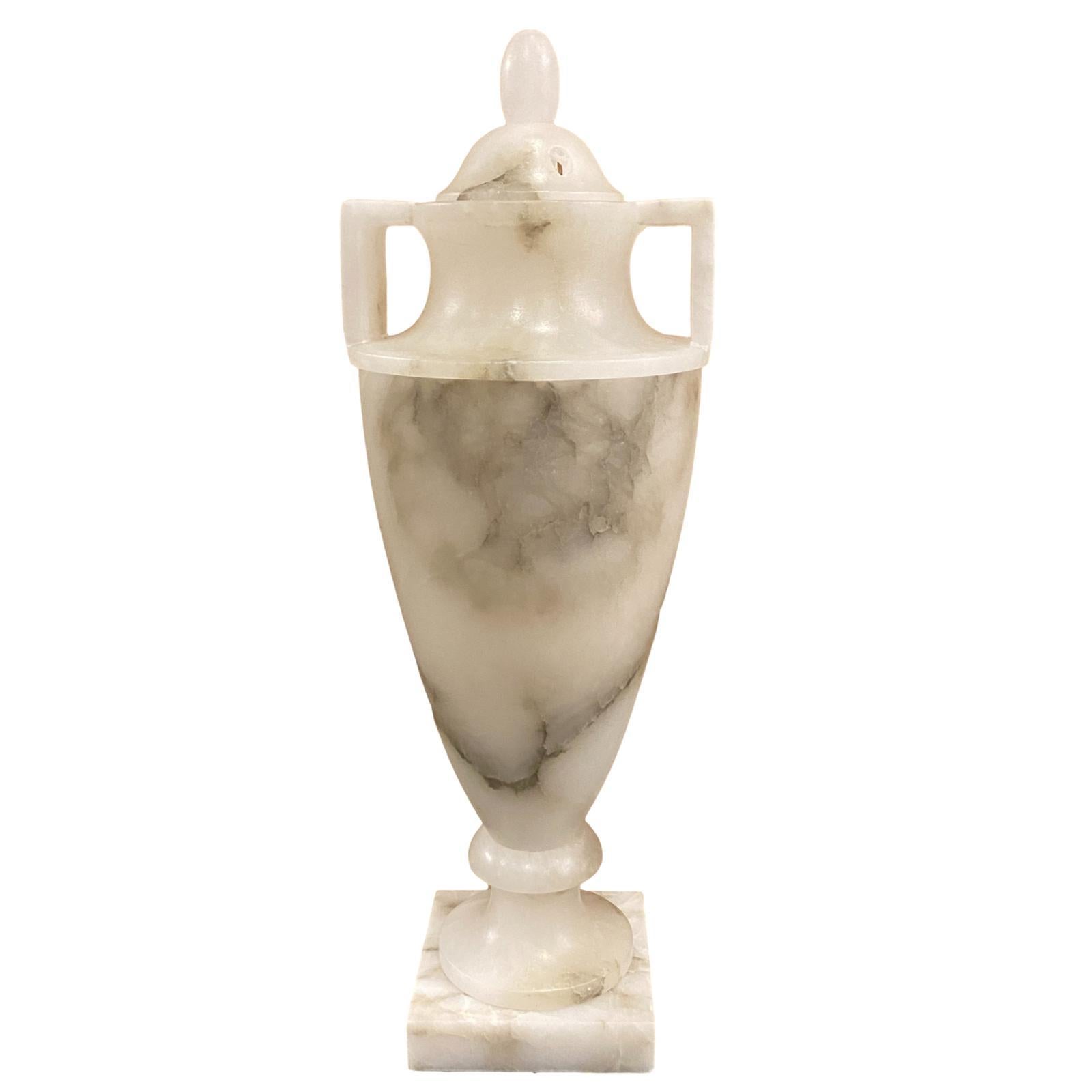 Pair of Urn Alabaster Table Lamps In Good Condition For Sale In New York, NY