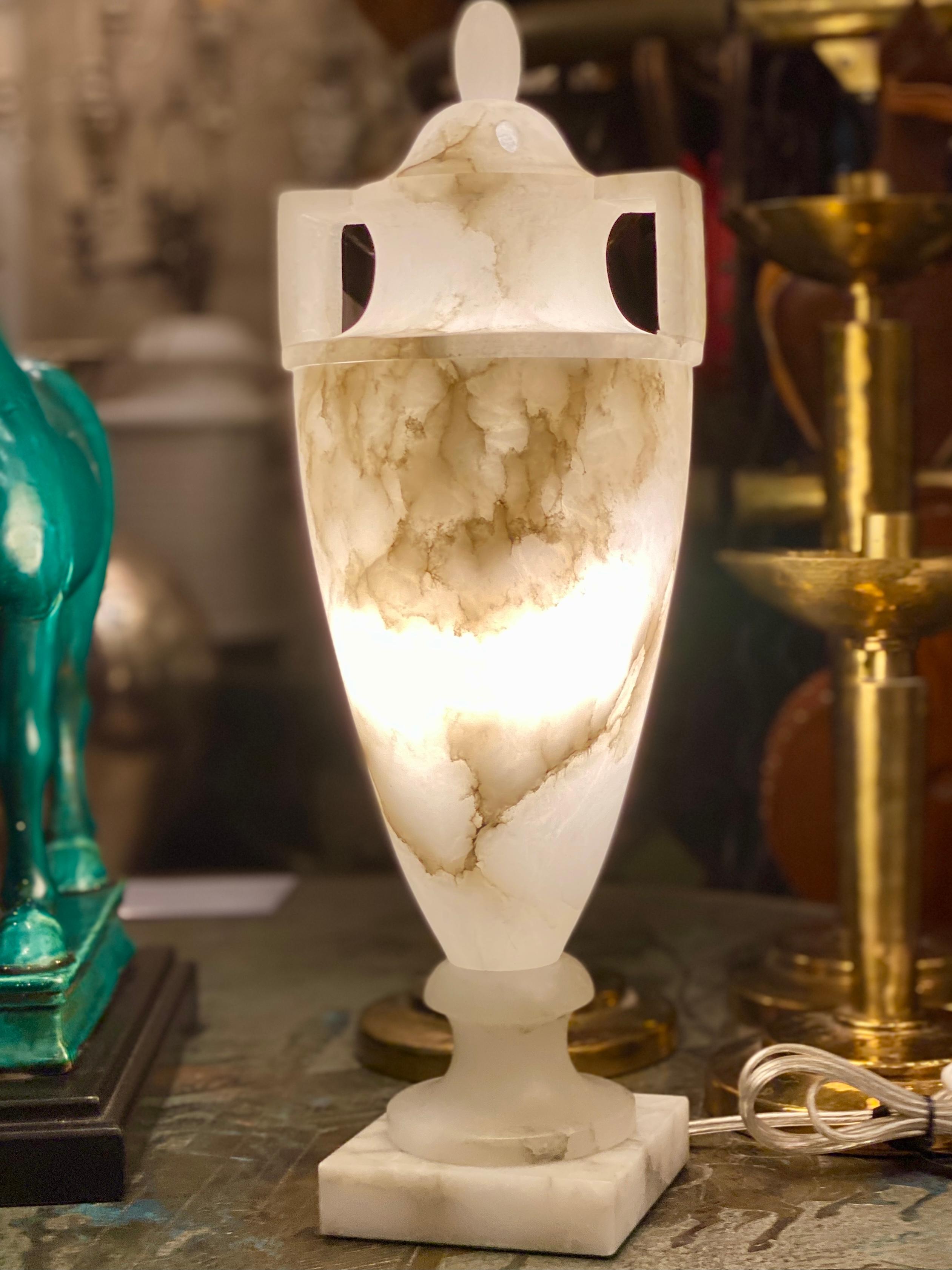 Pair of Urn Alabaster Table Lamps For Sale 1
