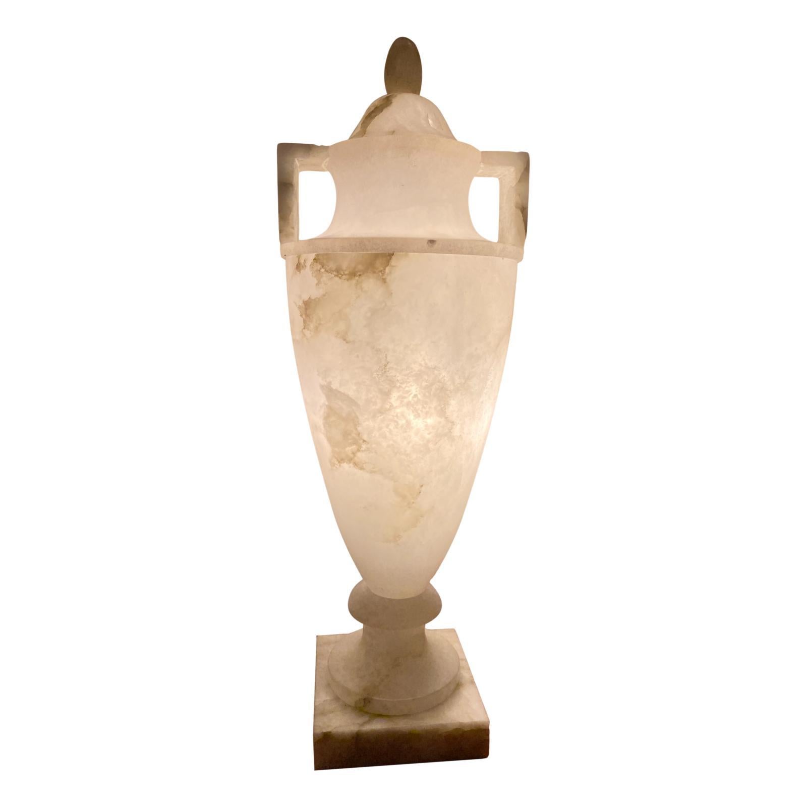 Pair of Urn Alabaster Table Lamps For Sale 3