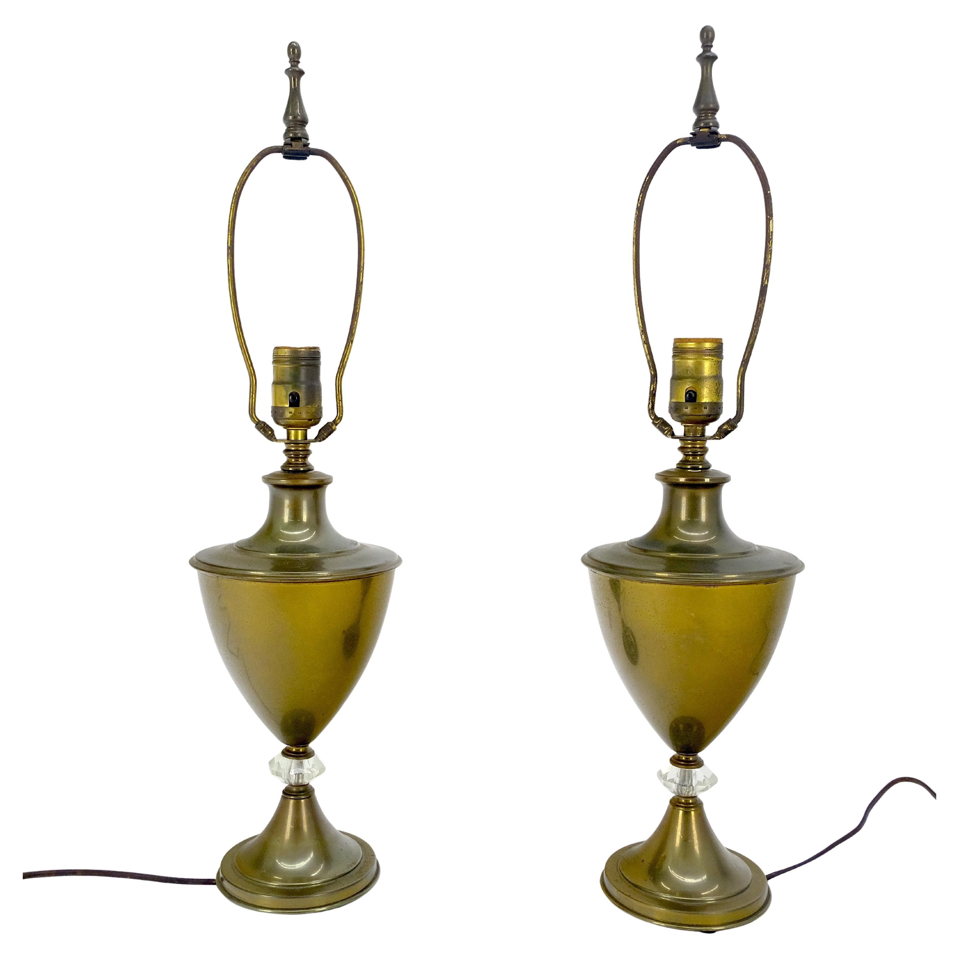 Pair of Urn Cup shape Brass Table Lamps c1940s For Sale