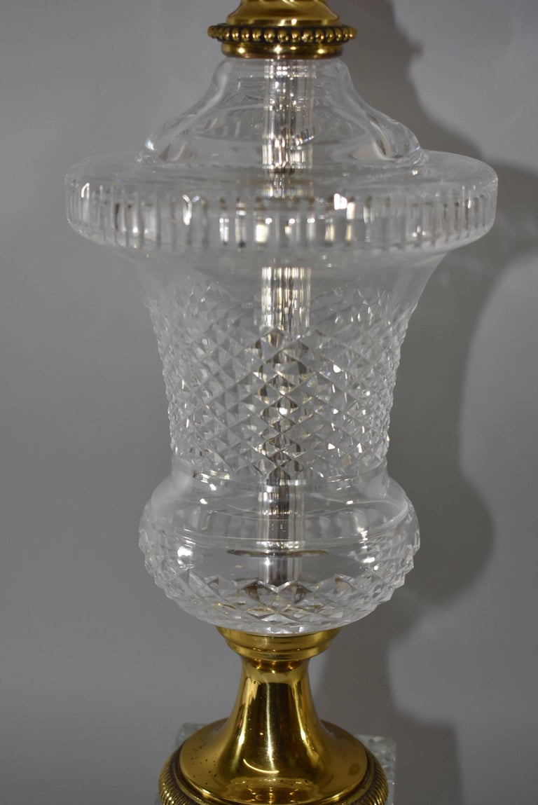 Pair of Urn Form Cut Glass and Marble Lamps by Paul Hanson For Sale at