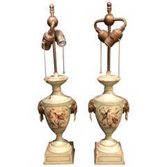 Pair of Urn Form Painted Tole Lamps