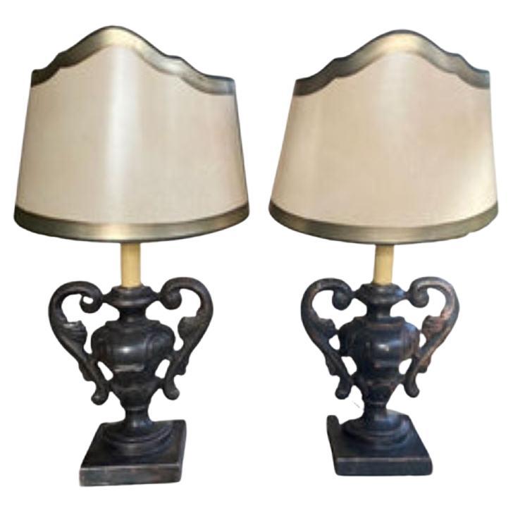 Pair of Urn Lamps with Half Shield Shades 'Italian' For Sale