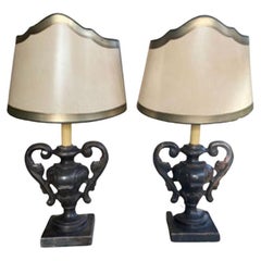 Pair of Urn Lamps with Half Shield Shades 'Italian'