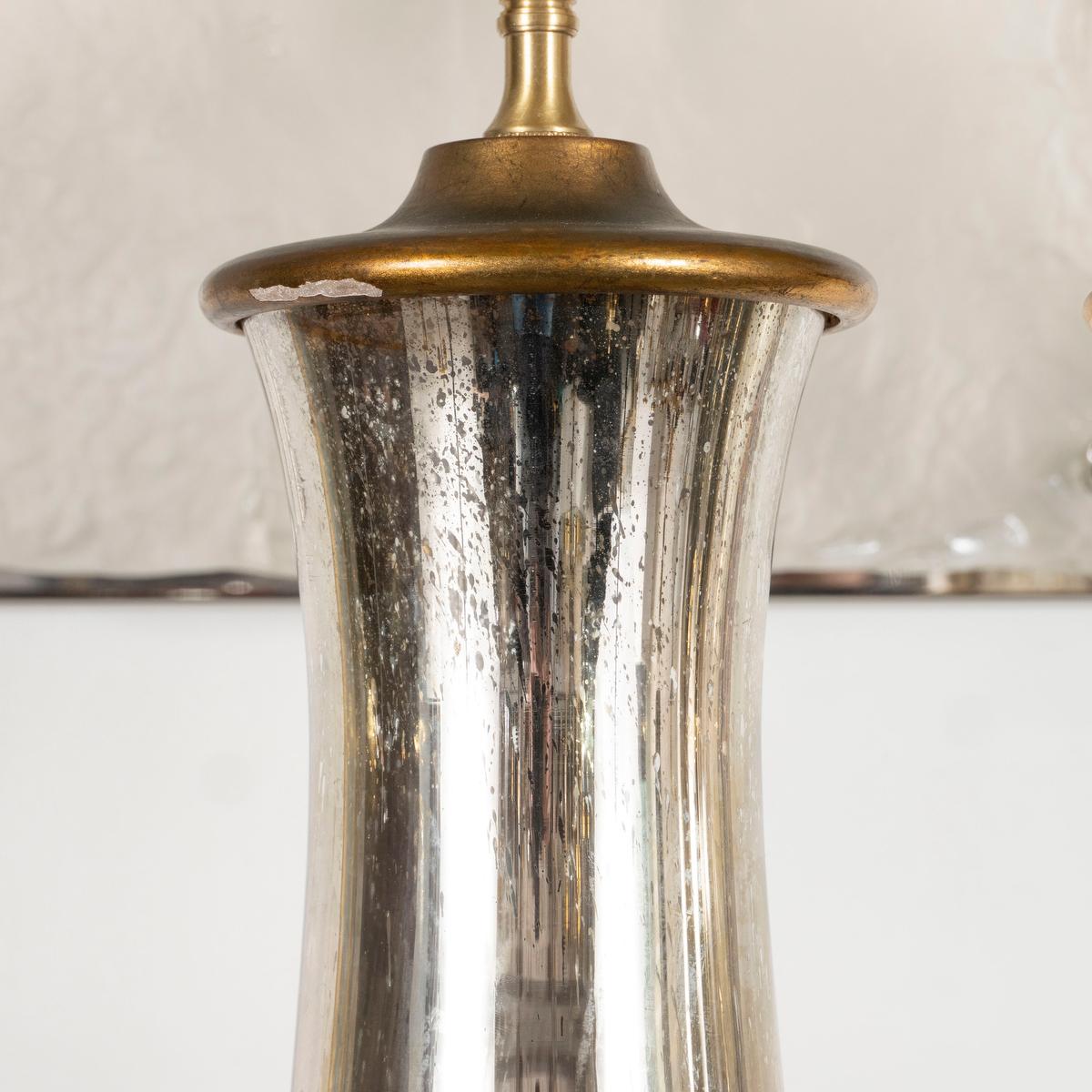 Pair of Urn-Shaped Mercury Glass Lamps For Sale 1