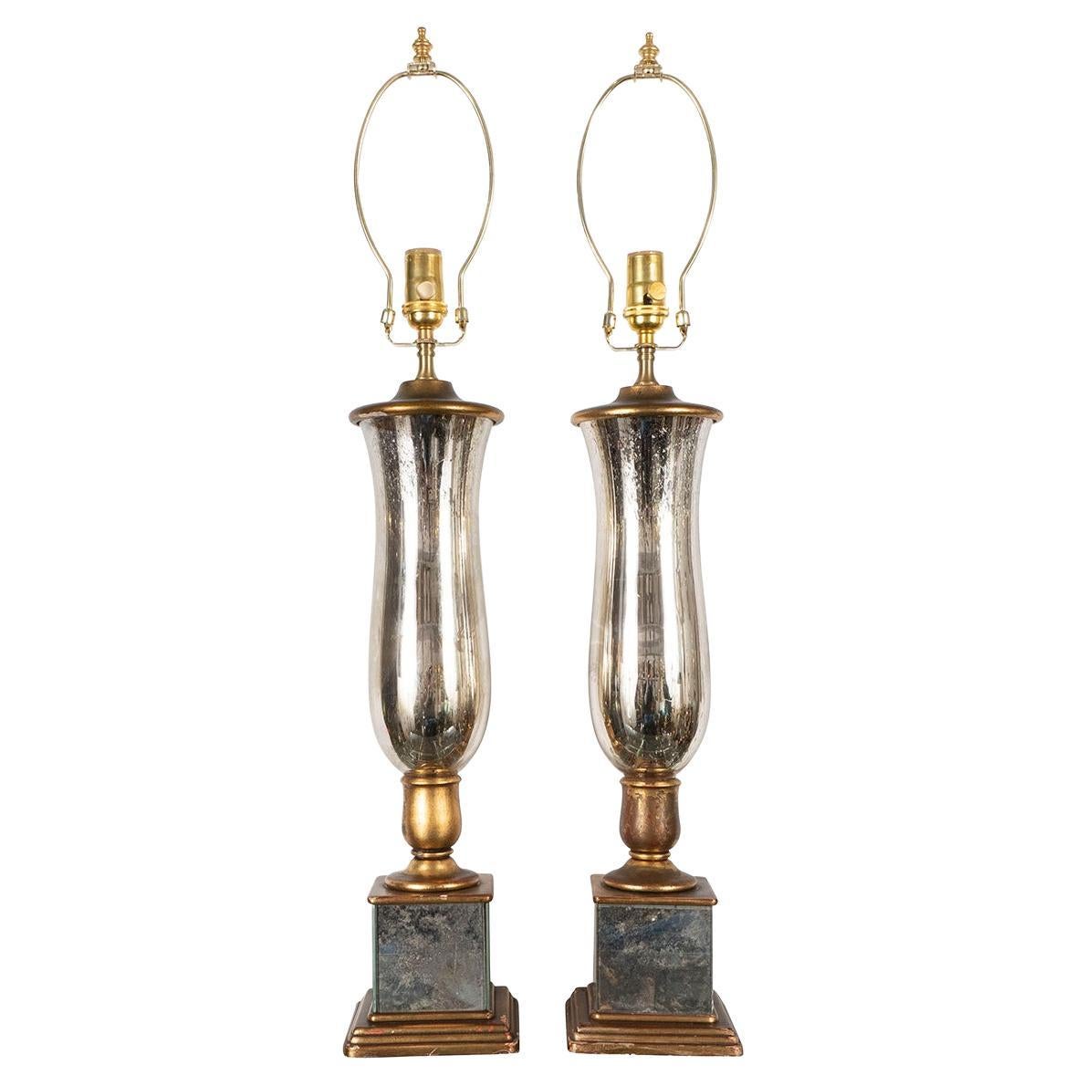 Pair of Urn-Shaped Mercury Glass Lamps For Sale