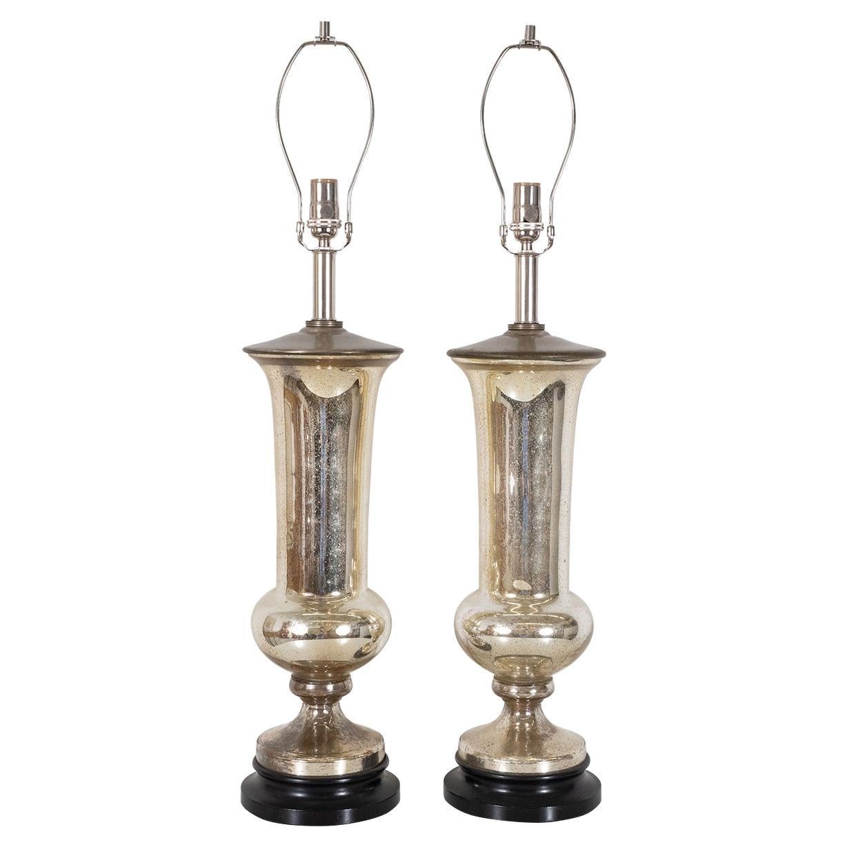 Large Pair of Urn Shaped Ceramic Table Lamps with a Matte White Finish