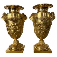 Pair Of Urns / Cassolettes - Gilt Bronze - (after Clodion) - France - 19th Centu