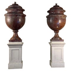 Pair of urns with Sicilian jasper marble lids, around 1900