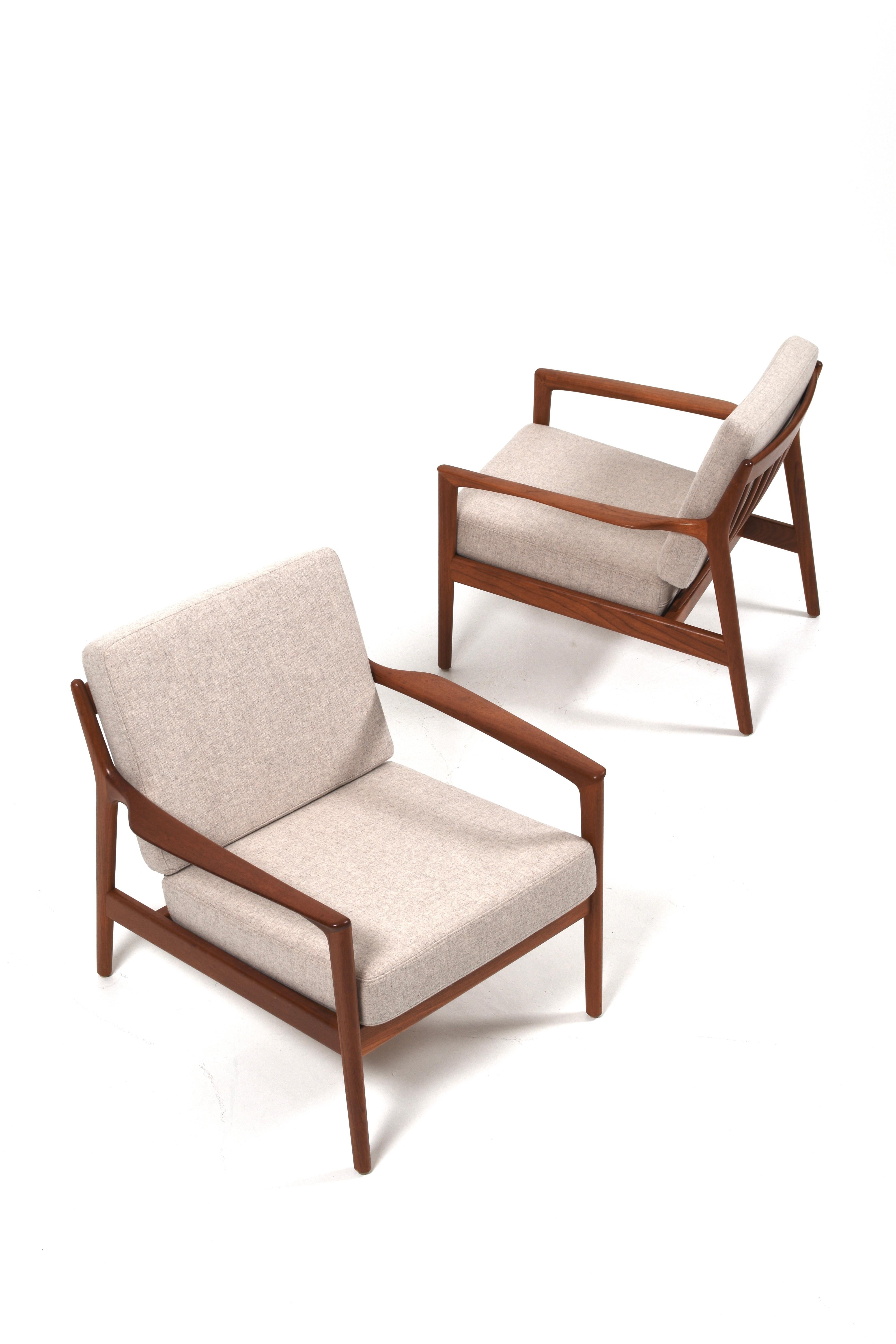 Mid-Century Modern Pair of “USA 75” Teak Lounge Chairs by Folke Ohlsson for DUX, Sweden, 1960s For Sale
