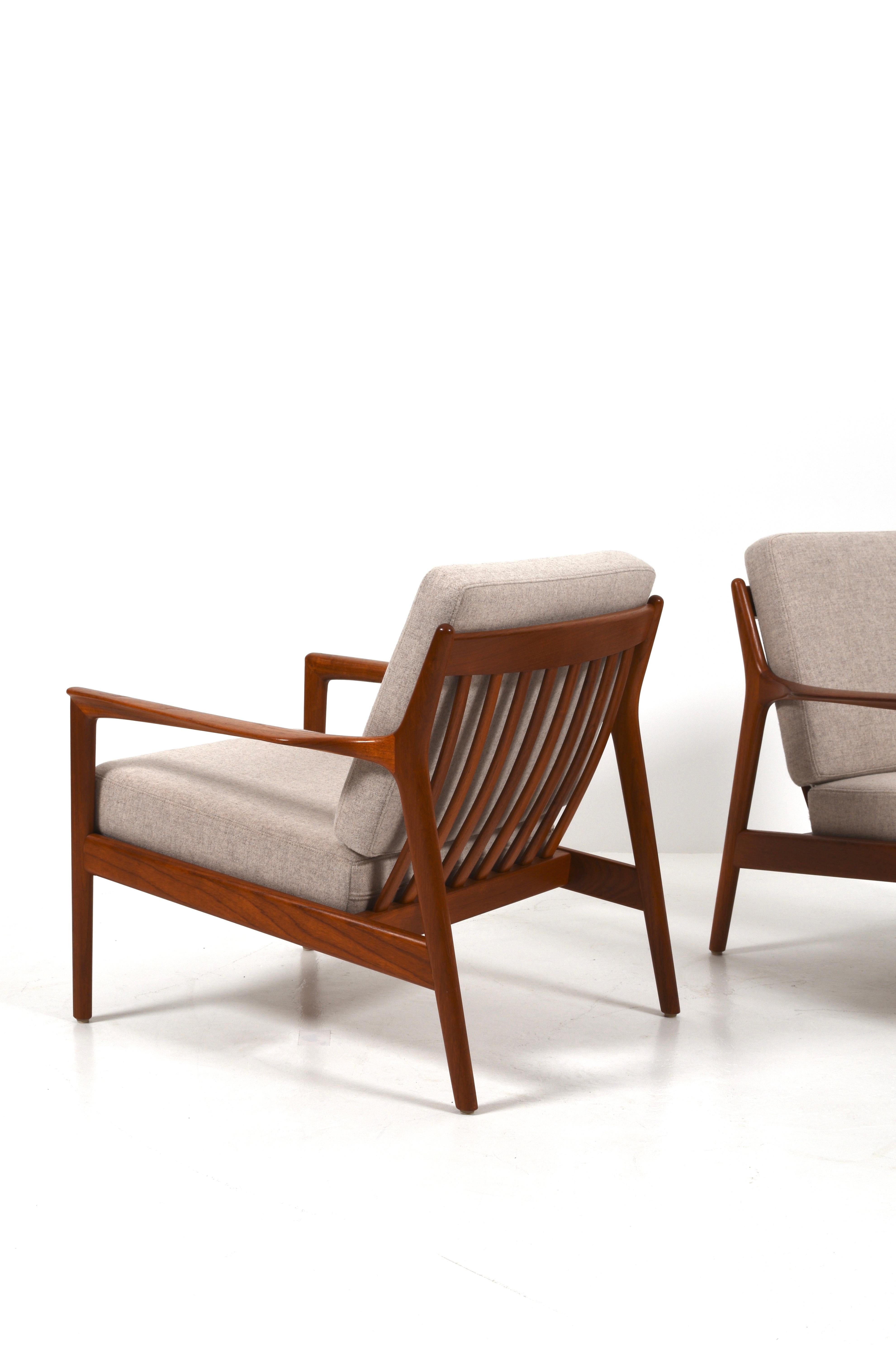 Mid-20th Century Pair of “USA 75” Teak Lounge Chairs by Folke Ohlsson for DUX, Sweden, 1960s For Sale