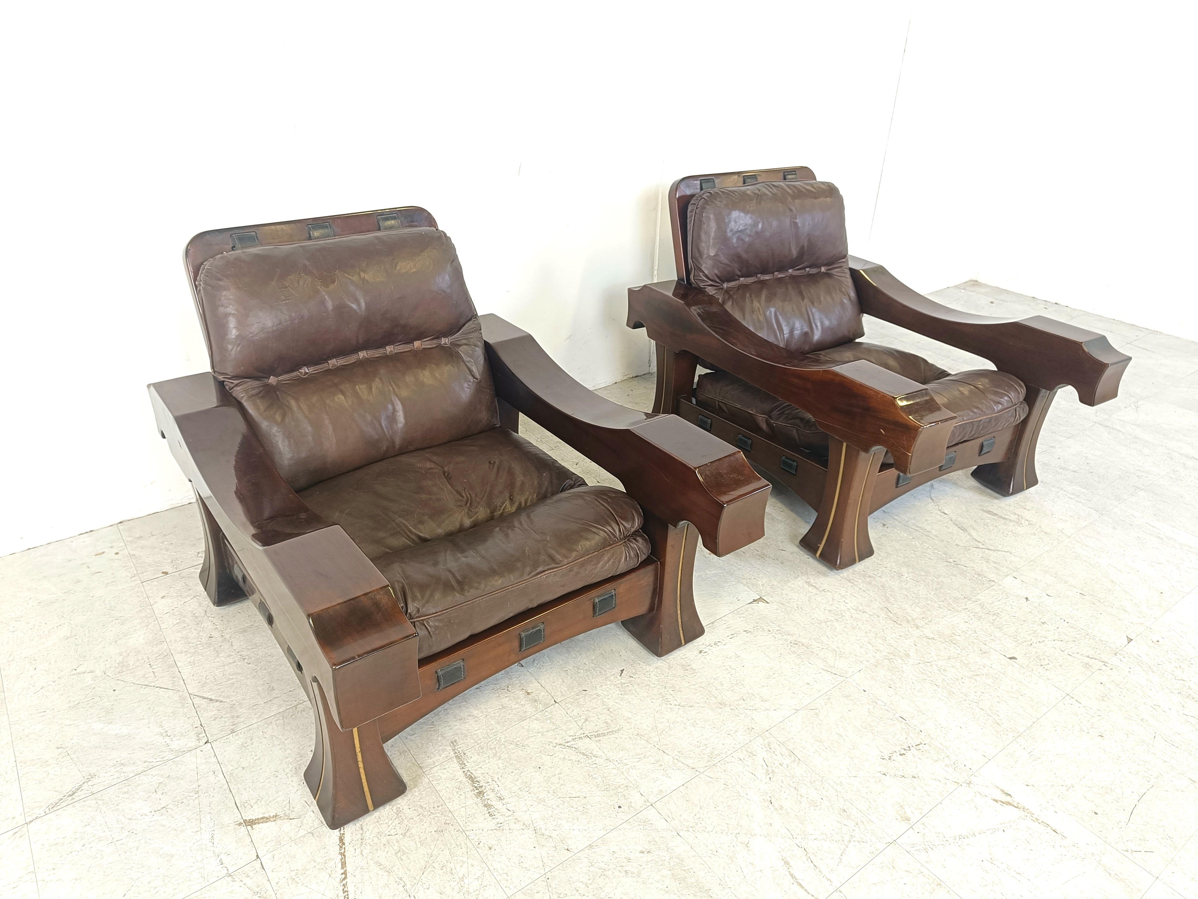 Leather Pair of Ussaro model armchairs by Luciano Frigerio, 1960s For Sale