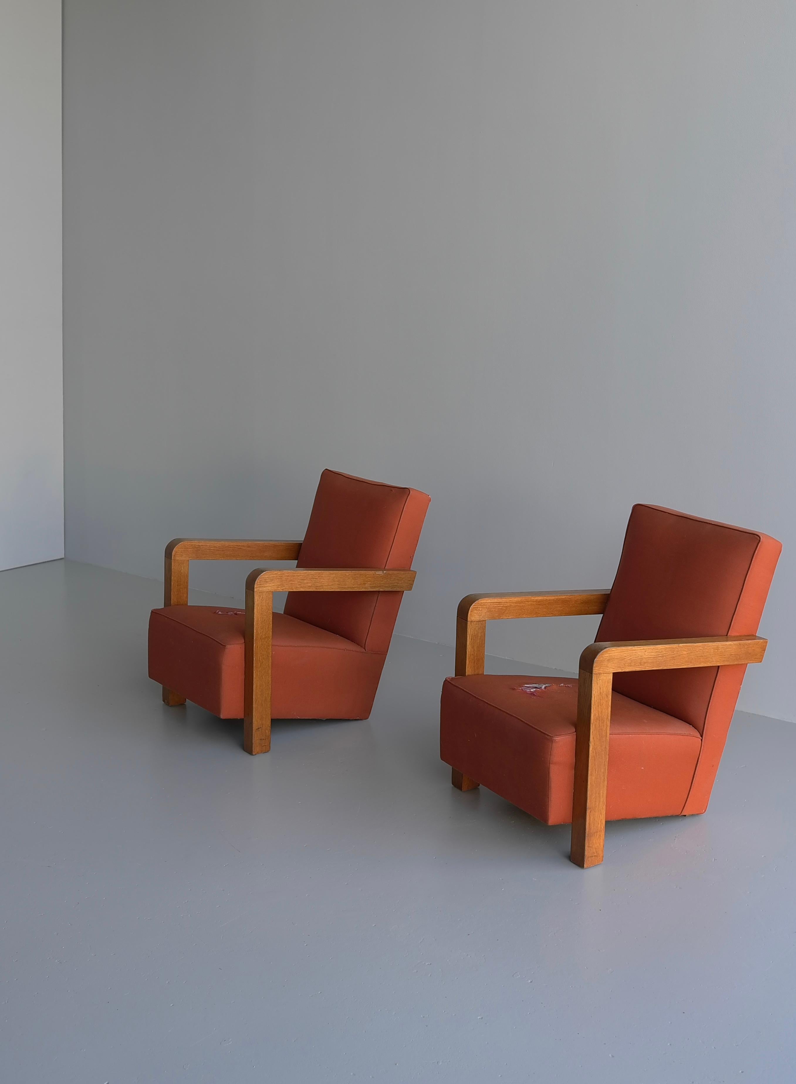 Ein Paar Sessel „Utrecht“ von Gerrit Rietveld, Mid-Century, Niederlande  (Holz) im Angebot