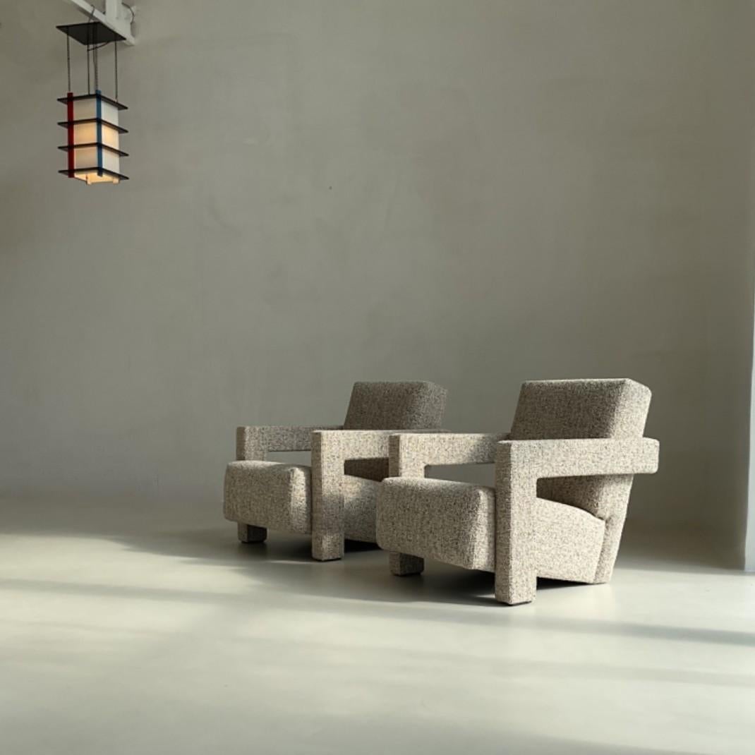 Fabric Pair of Utrecht chairs, designed by Gerrit Rietveld, made by Cassina, 1990s For Sale