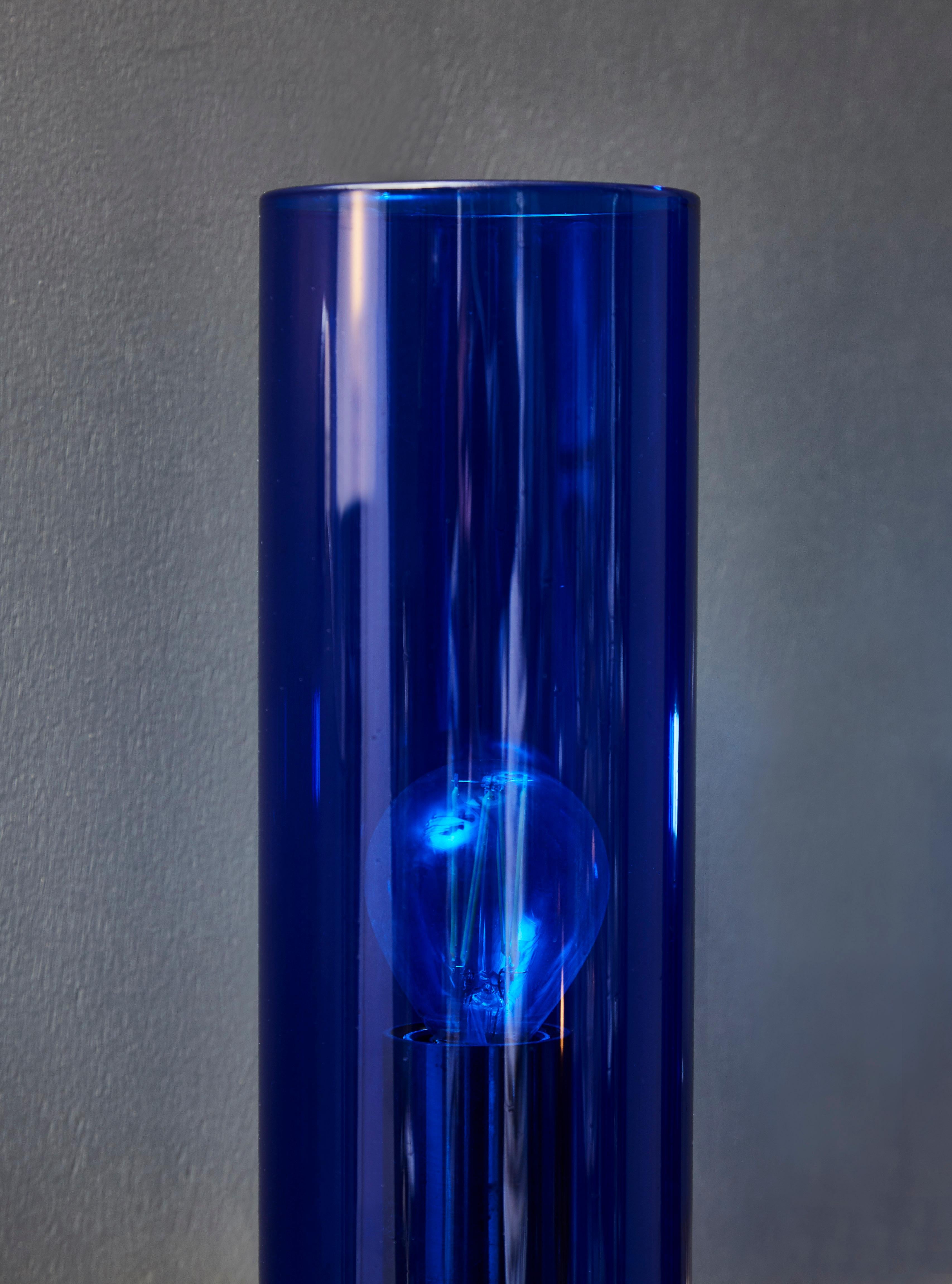 Scandinavian Modern Pair of V-169 Wall Sconces by Hans Agne Jakobsson with Blue Glass For Sale