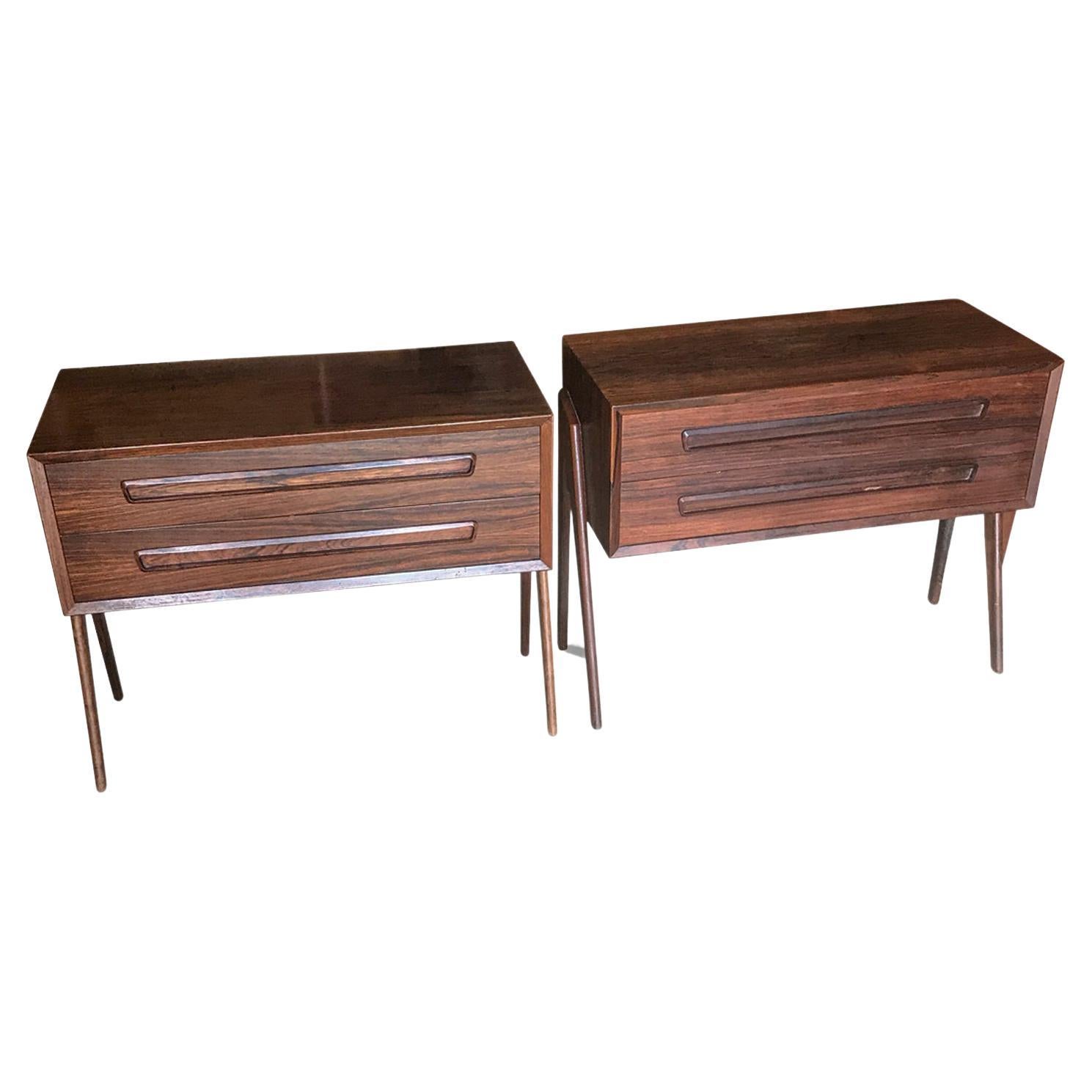 Pair of Vintage Midcentury Milo Baughman Rosewood Chrome Nightstands at