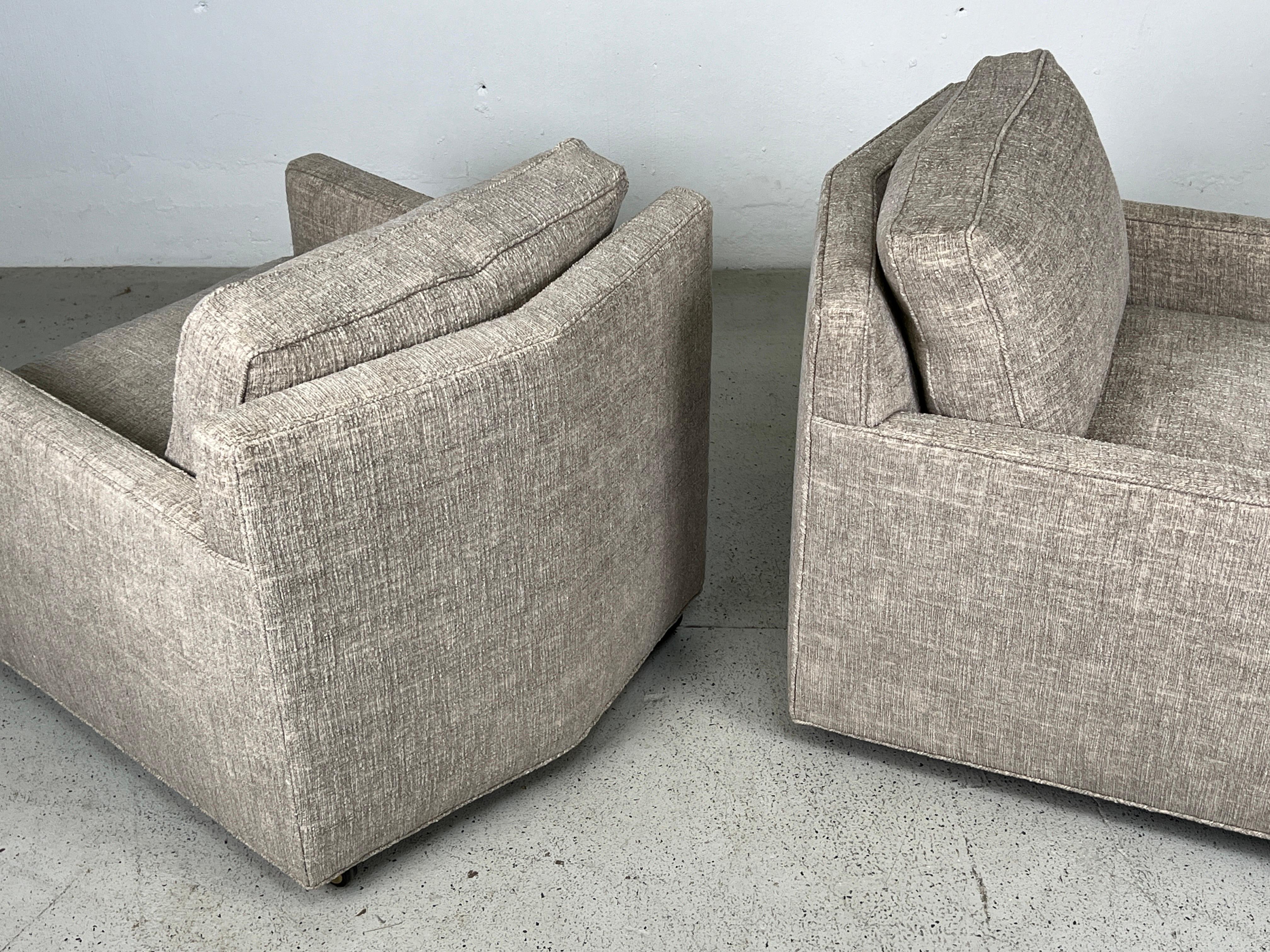 Fabric Pair of V Shaped Lounge chairs by Baker  For Sale