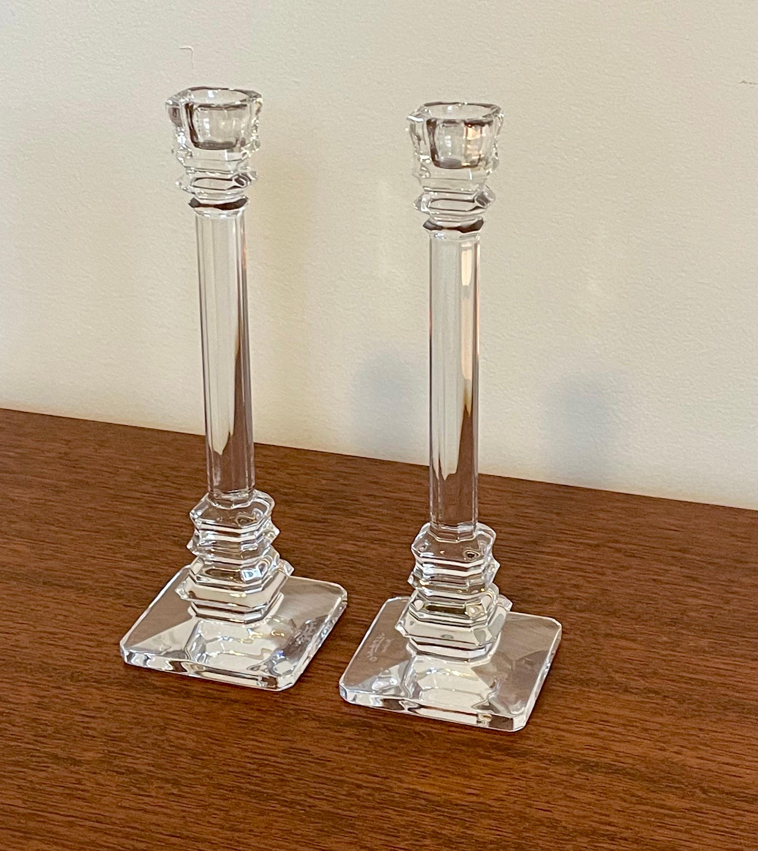 Beautiful pair of crystal candle stick holders by Val Saint Lambert for Tiffany & Co.