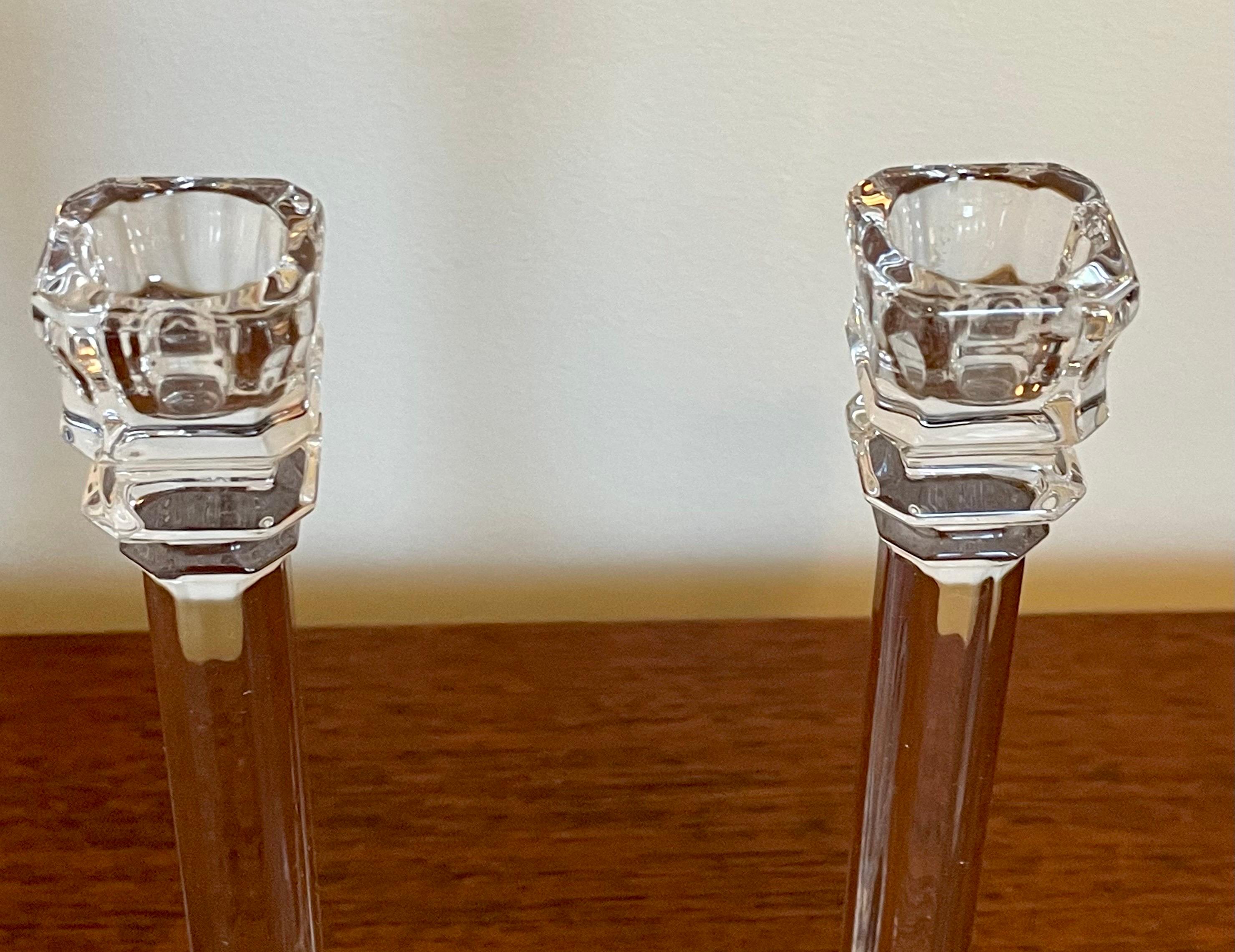 Modern Pair of Val Saint Lambert Crystal Candle Stick Holders for Tiffany & Co.