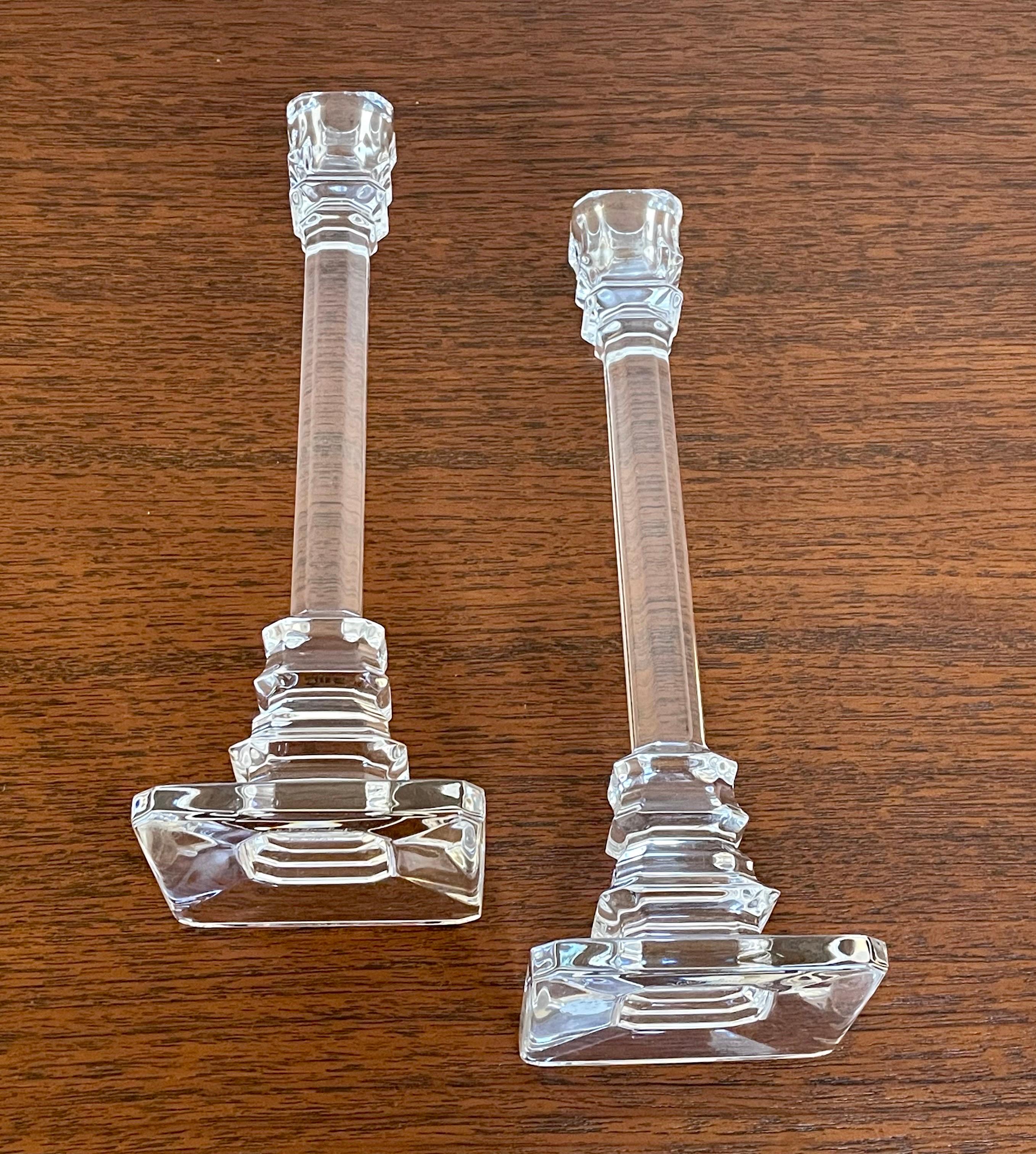 Belgian Pair of Val Saint Lambert Crystal Candle Stick Holders for Tiffany & Co.