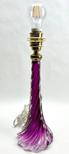 Pair of Val Saint Lambert Sommerso Technique Twisted Light Crystal Signed