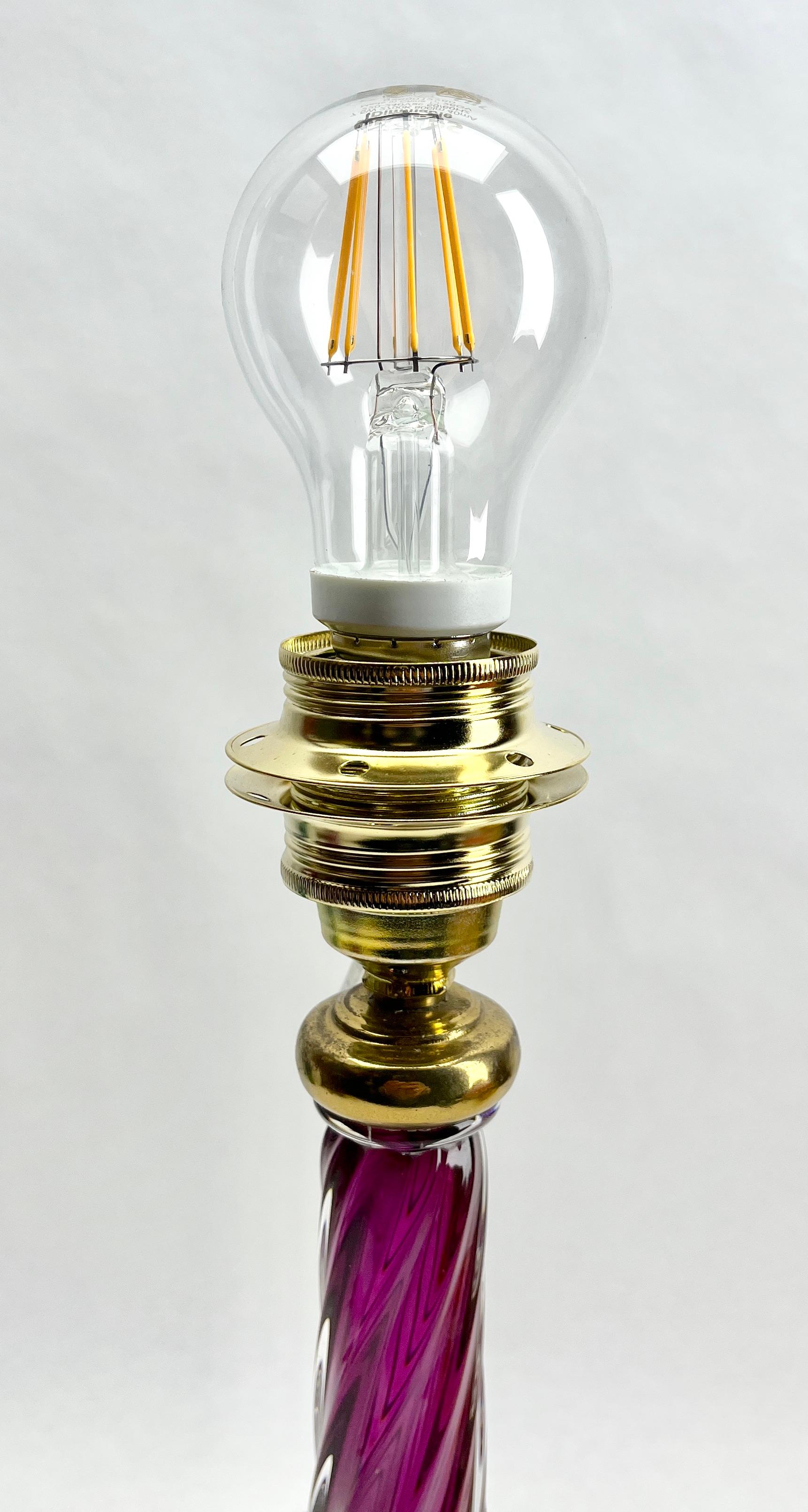 Paire de lampes Sommerso en cristal torsadé de la technique du Val Saint Lambert signées Bon état - En vente à Verviers, BE