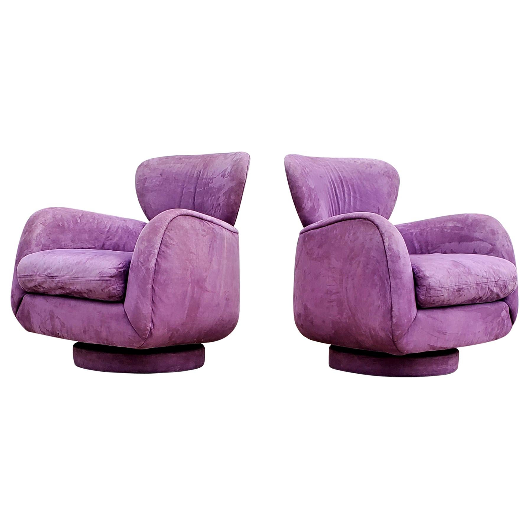 Pair of Valdimir Kagan for Directional Large Swivel Lounge Chairs 