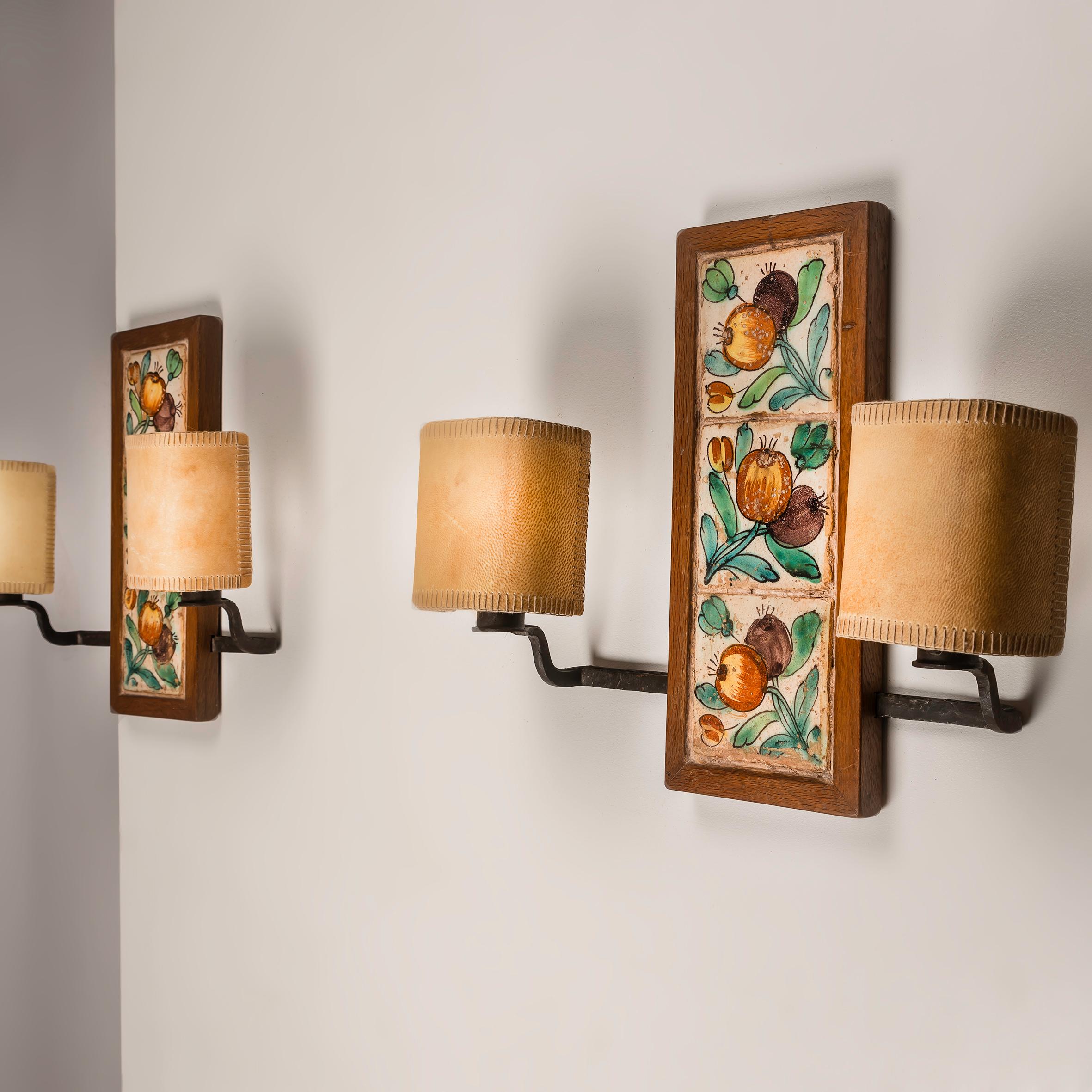 Ceramic Pair of Valencian Tile Sconces For Sale