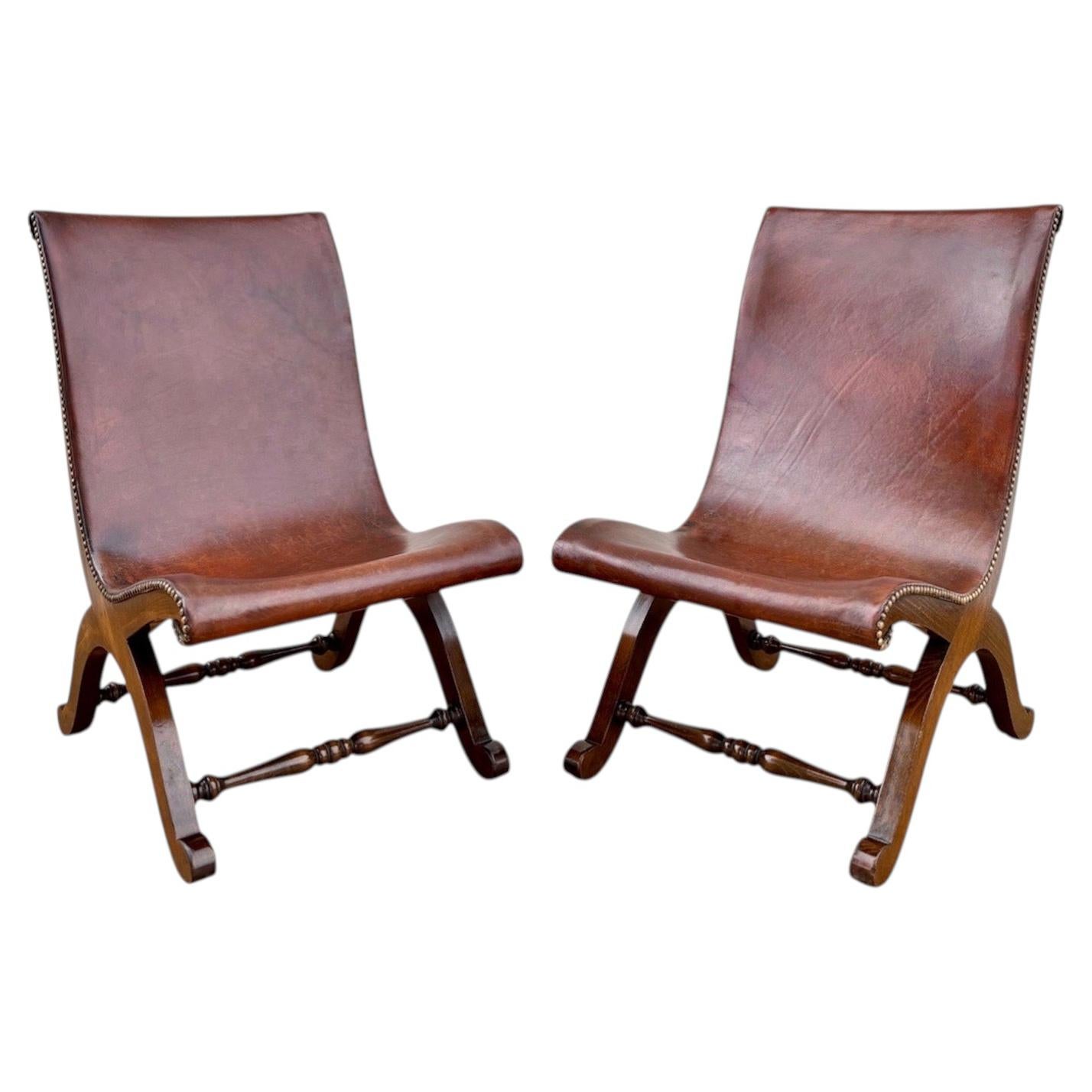 Pair of Valenti Leather Lounge Chairs, Spain, Mid-20th Century