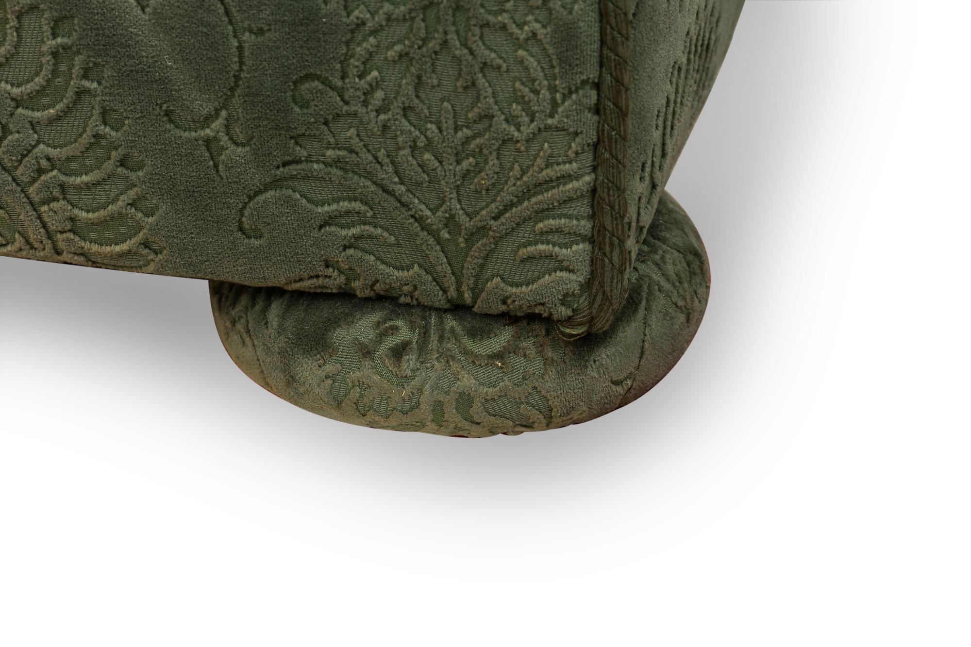 Pair of Valentino French Victorian Style Green Damask Velvet Sofas 8