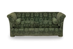 Pair of Valentino French Victorian Style Green Damask Velvet Sofas