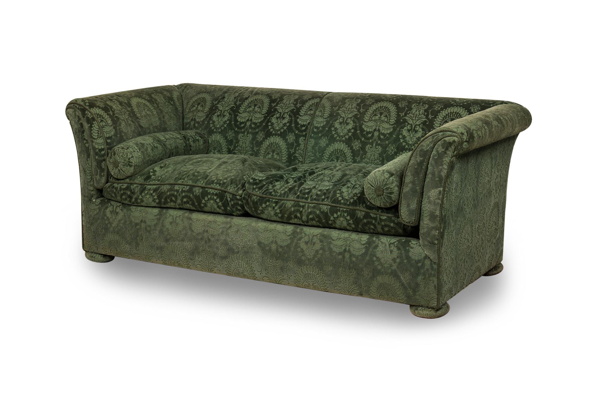 Pair of Valentino French Victorian Style Green Damask Velvet Sofas In Good Condition In New York, NY