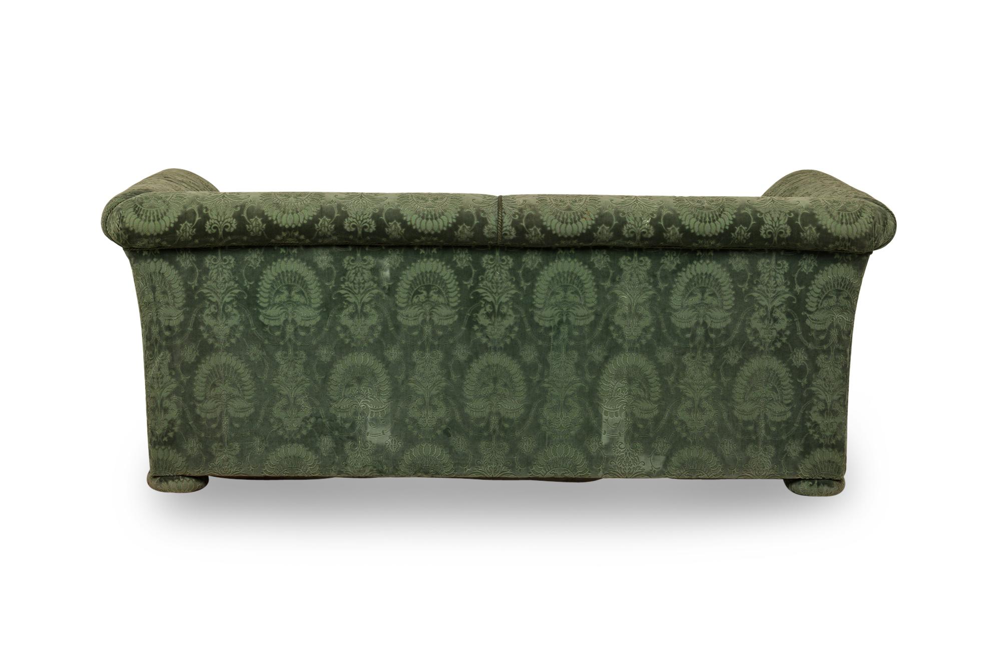 Pair of Valentino French Victorian Style Green Damask Velvet Sofas 2