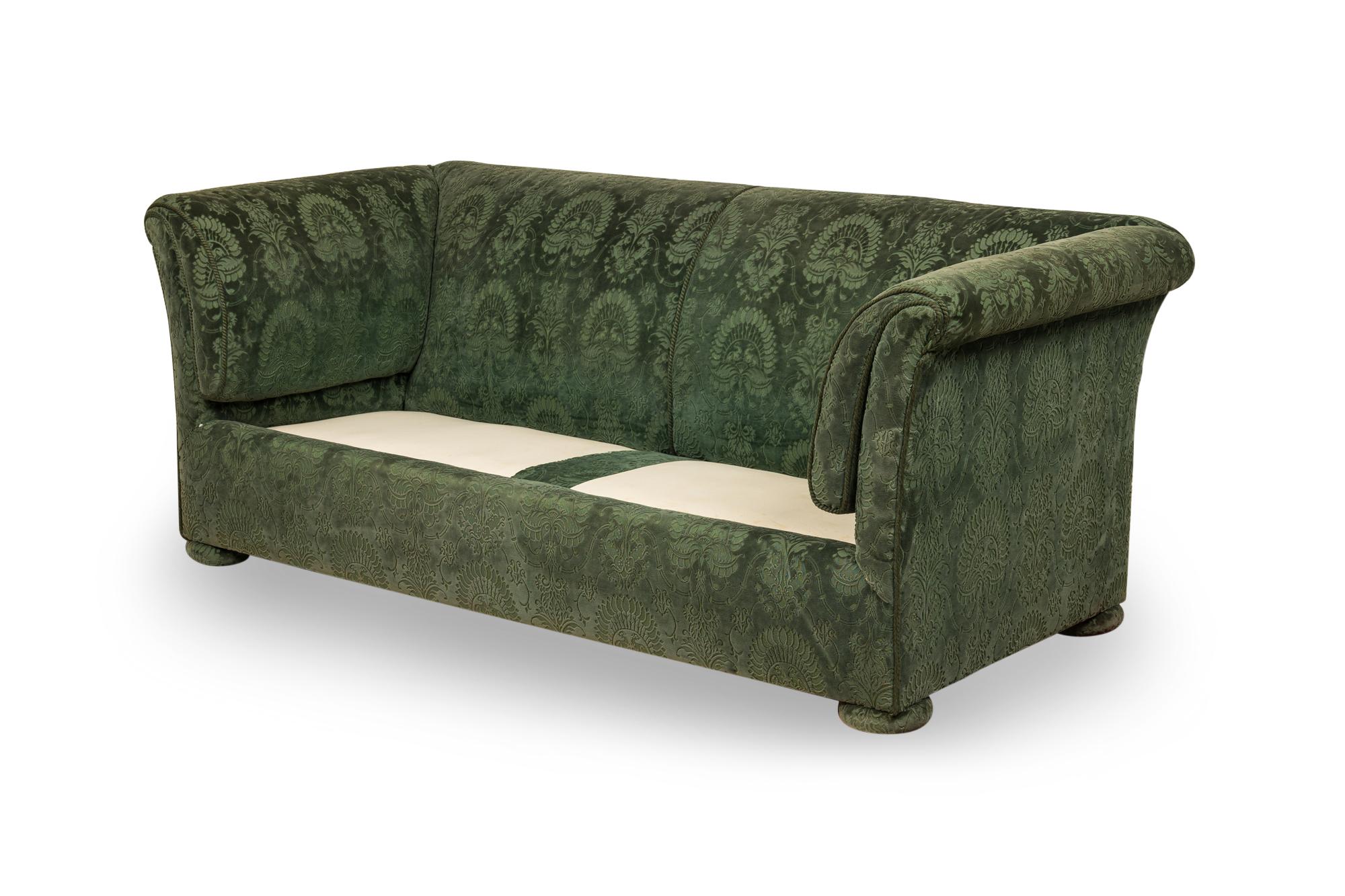 Pair of Valentino French Victorian Style Green Damask Velvet Sofas 3