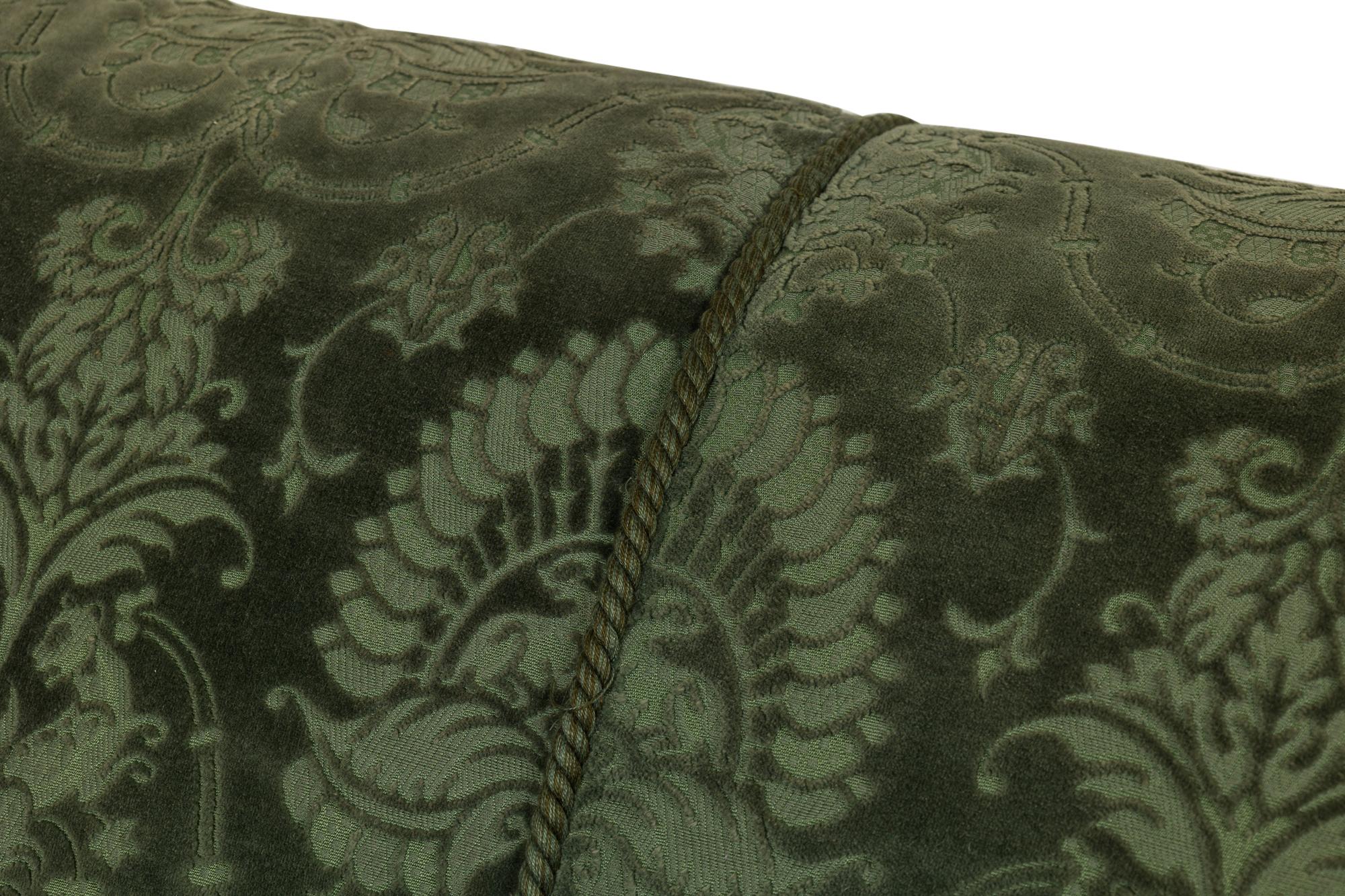 Pair of Valentino French Victorian Style Green Damask Velvet Sofas 4