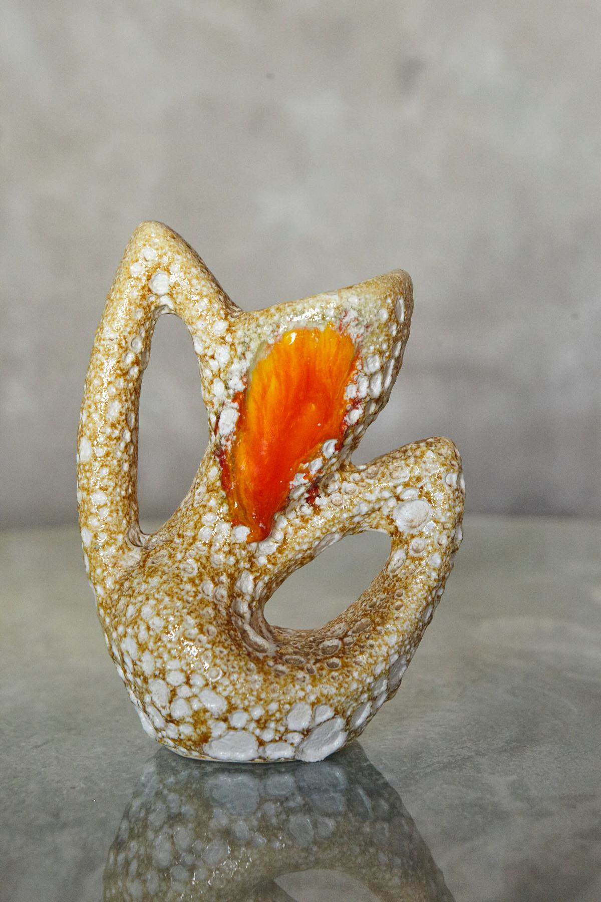 Coppia di vasi in ceramica a lava grassa in stile Vallauris con smalto arancione in vendita 2