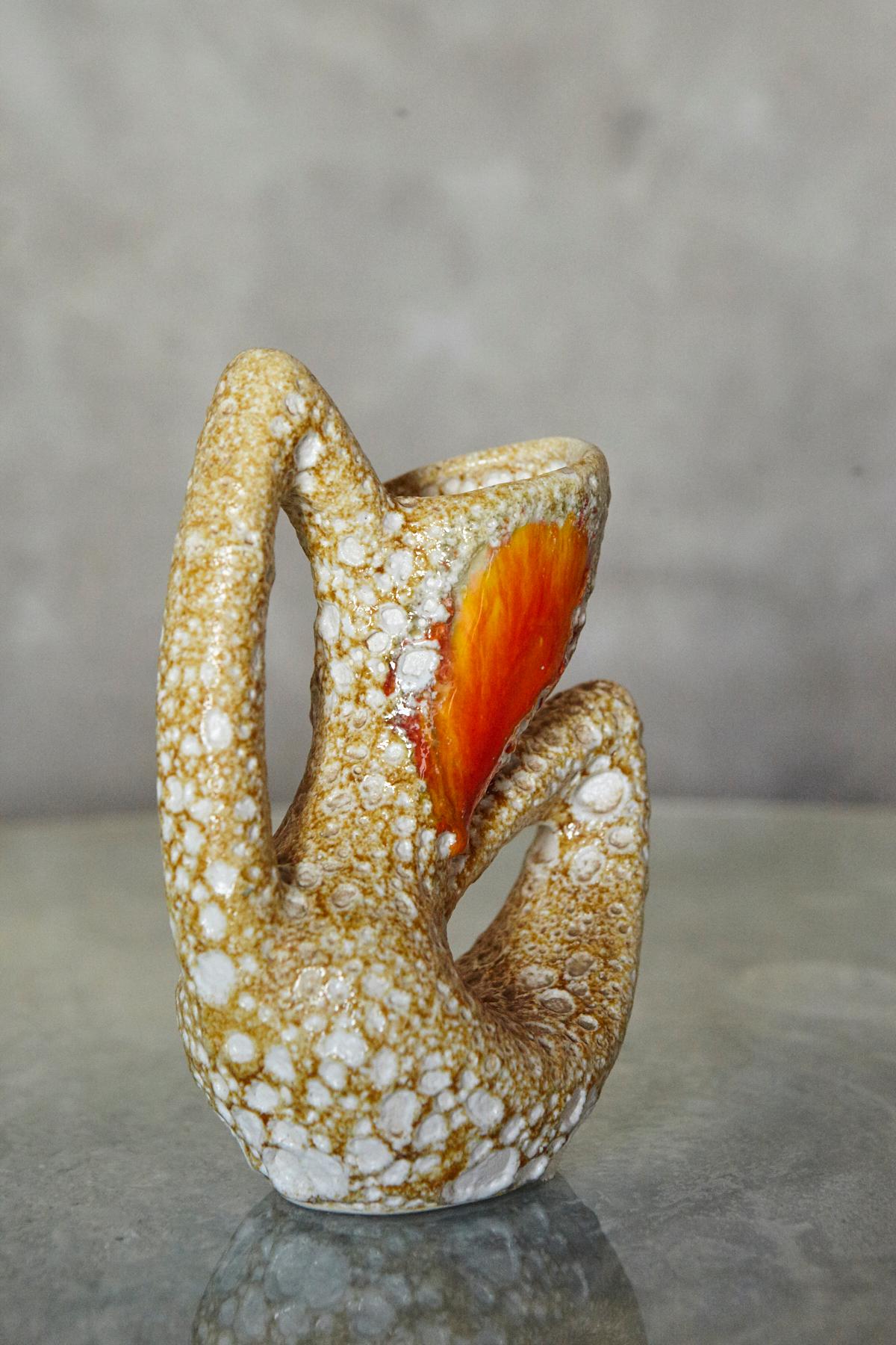 Coppia di vasi in ceramica a lava grassa in stile Vallauris con smalto arancione in vendita 4