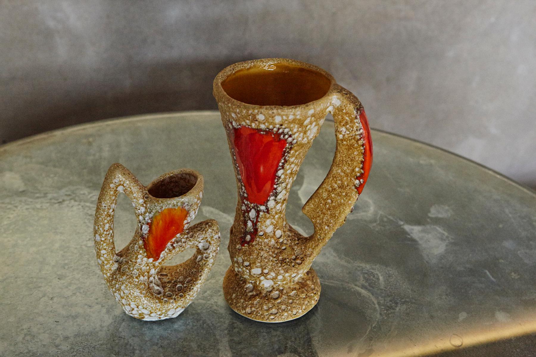 Coppia di vasi in ceramica a lava grassa in stile Vallauris con smalto arancione in vendita 5