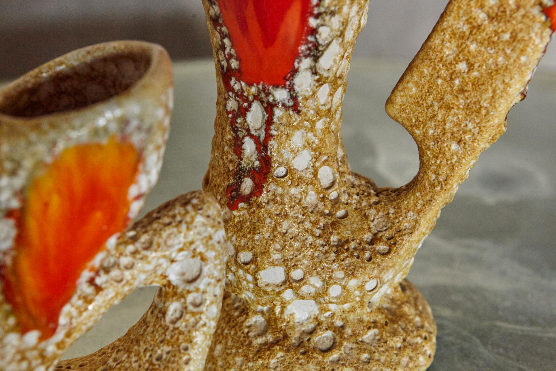 Coppia di vasi in ceramica a lava grassa in stile Vallauris con smalto arancione in vendita 6