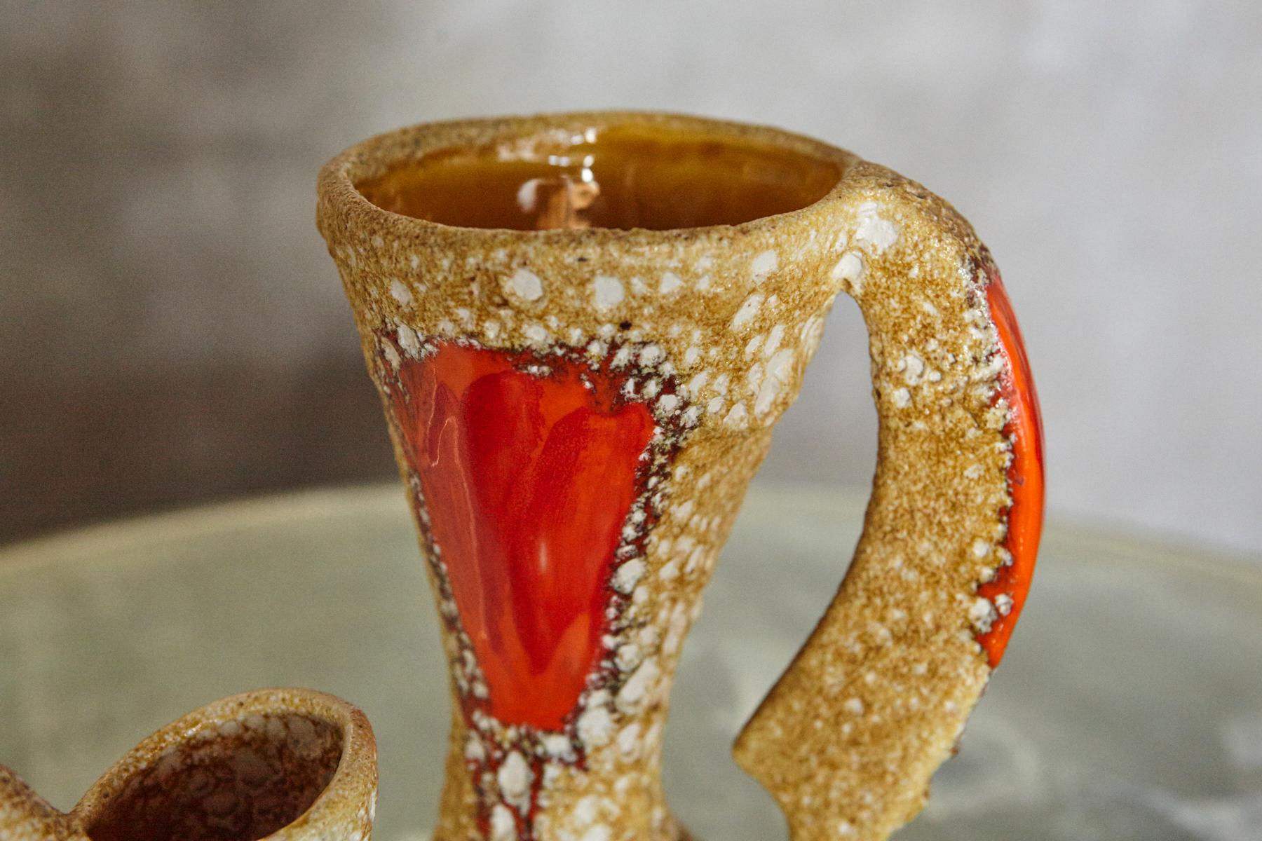 Coppia di vasi in ceramica a lava grassa in stile Vallauris con smalto arancione in vendita 7